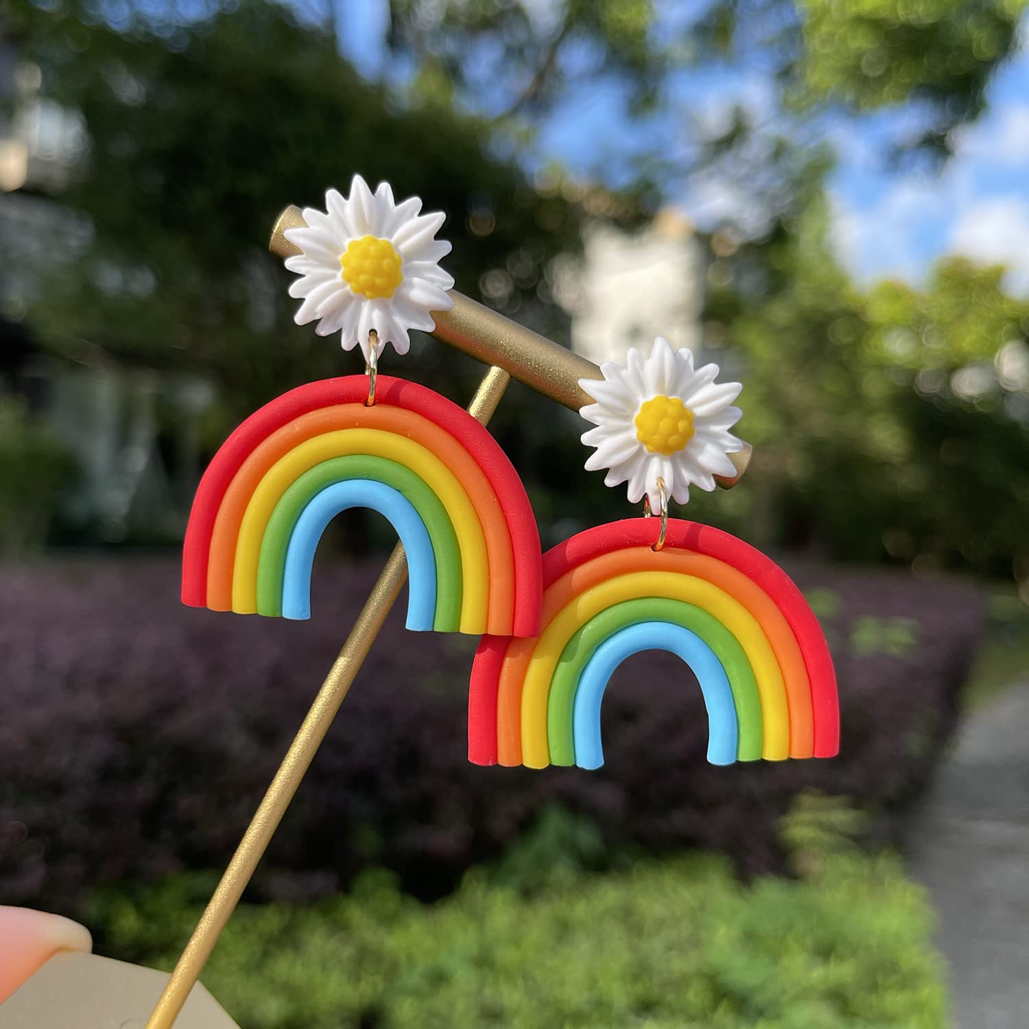 Shrandi Handmade Rainbow Earrings Dangle Novelty Summer Earrings For Women Fun Colorful Earrings Unique Gifts For Mother's Day Christmas