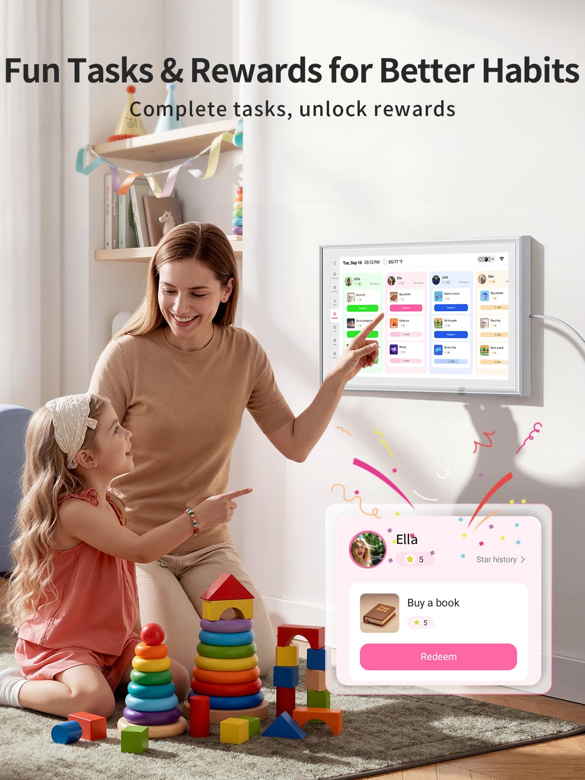 Digital Calendar 15.6 Inch - Smart Chore Chart & Wall Planner, No Subscription Electronic Calendar for Family, Meals, Photo Display, Wall/Desk Mount, Touch Screen, Gifts for Women Men, Gifts for Mom