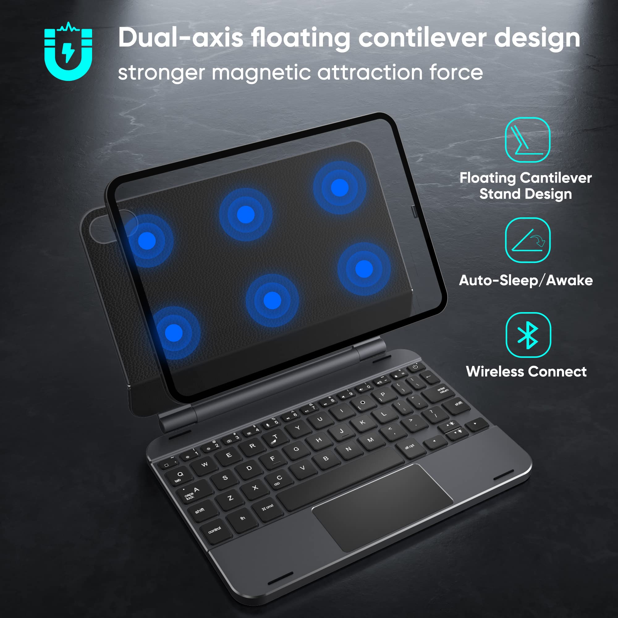 doqo iPad mini 7 & Mini 6 Keyboard case for 8.3-inch 6th 2021/7th 2024 Generation, Touchpad Wireless Backlit Keyboard, Magnetic Floating Cantilever Stand Protective Cover Folio Aluminum Alloy Gray
