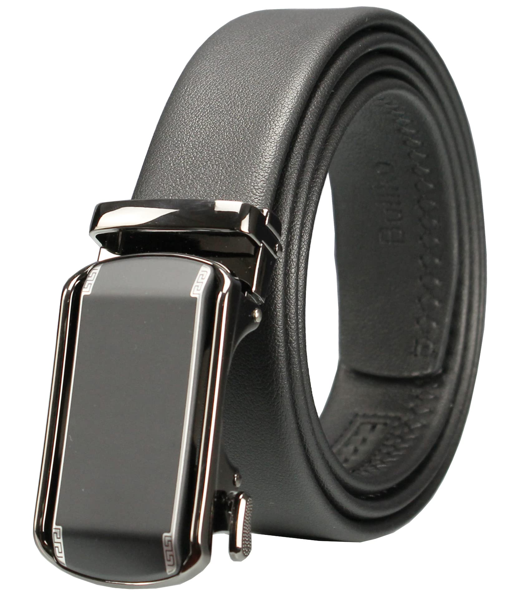 Bullko Mens Ratchet Adjustable Click Dress Golf Belt Casual Black Leather 1 3/8", Trim to Fit, 36