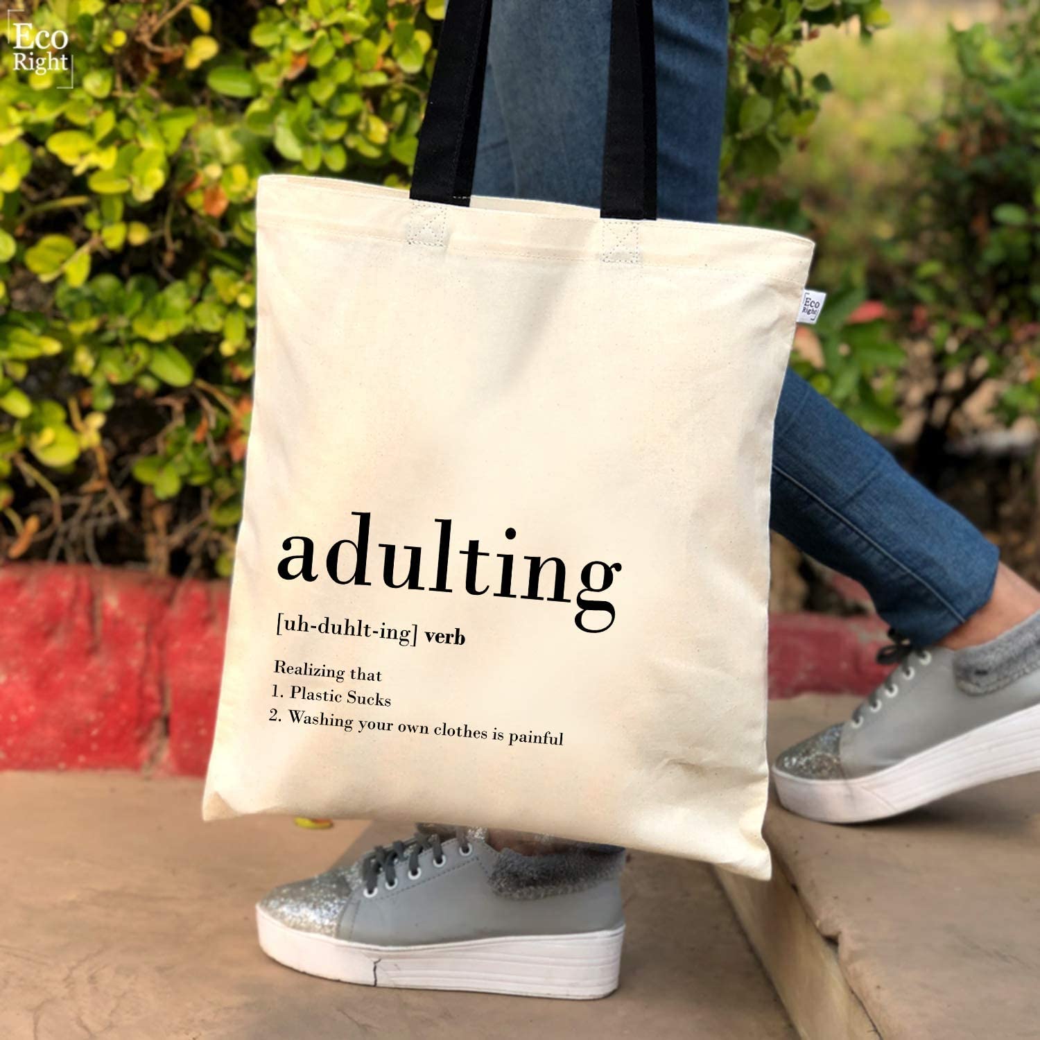 Ecoright Aesthetic Canvas Tote Bag for Women, Reusable Cotton Tote Bag for Grocery, Secret Santa Gifts, Christmas Gifts