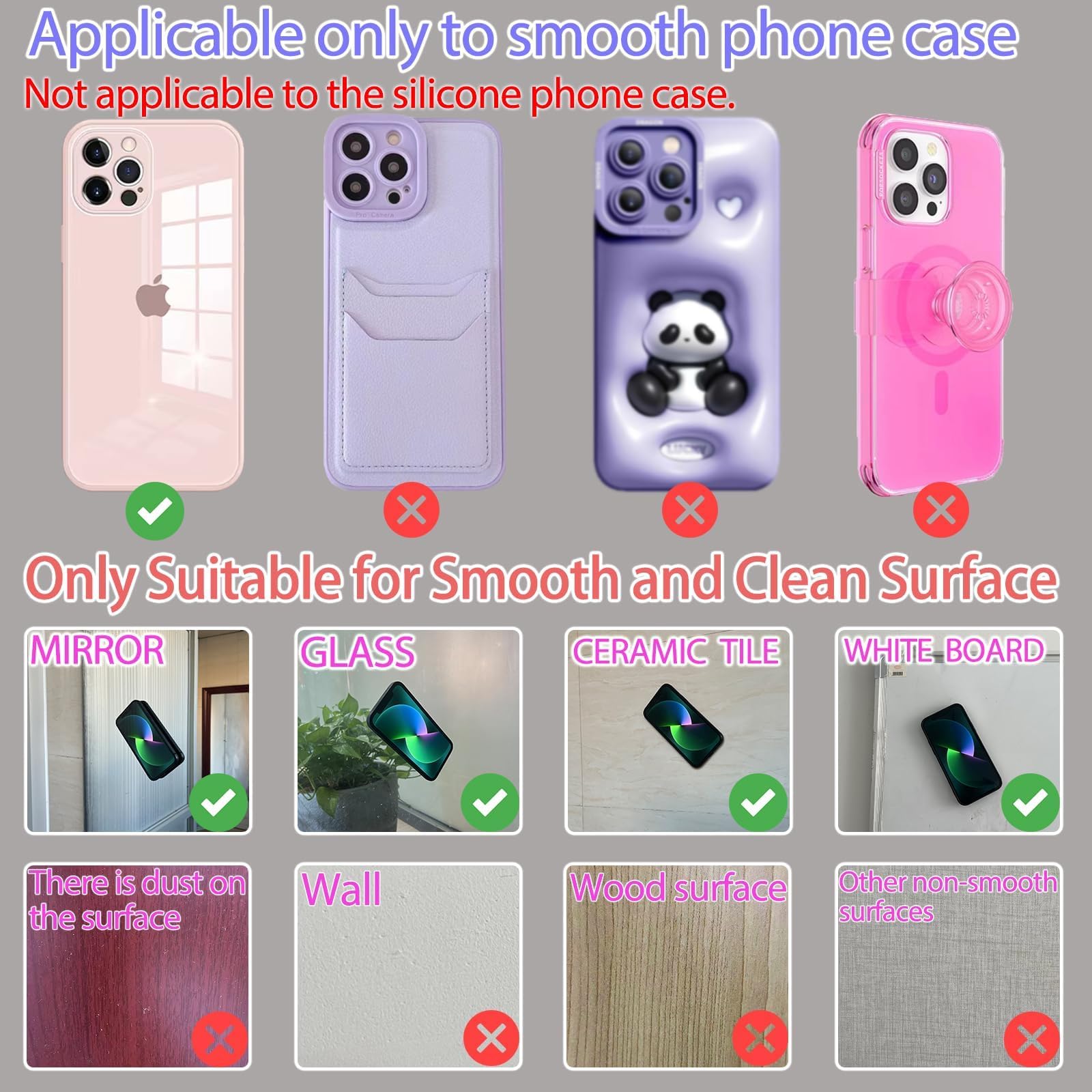 Yojaro Silicone Suction Cup Phone Case Mount Double Sided, Phone Accessories Hands-Free Strong Grip Holder for Selfies and Videos, Silicon Phone Stand for iPhone and Android Light Pink