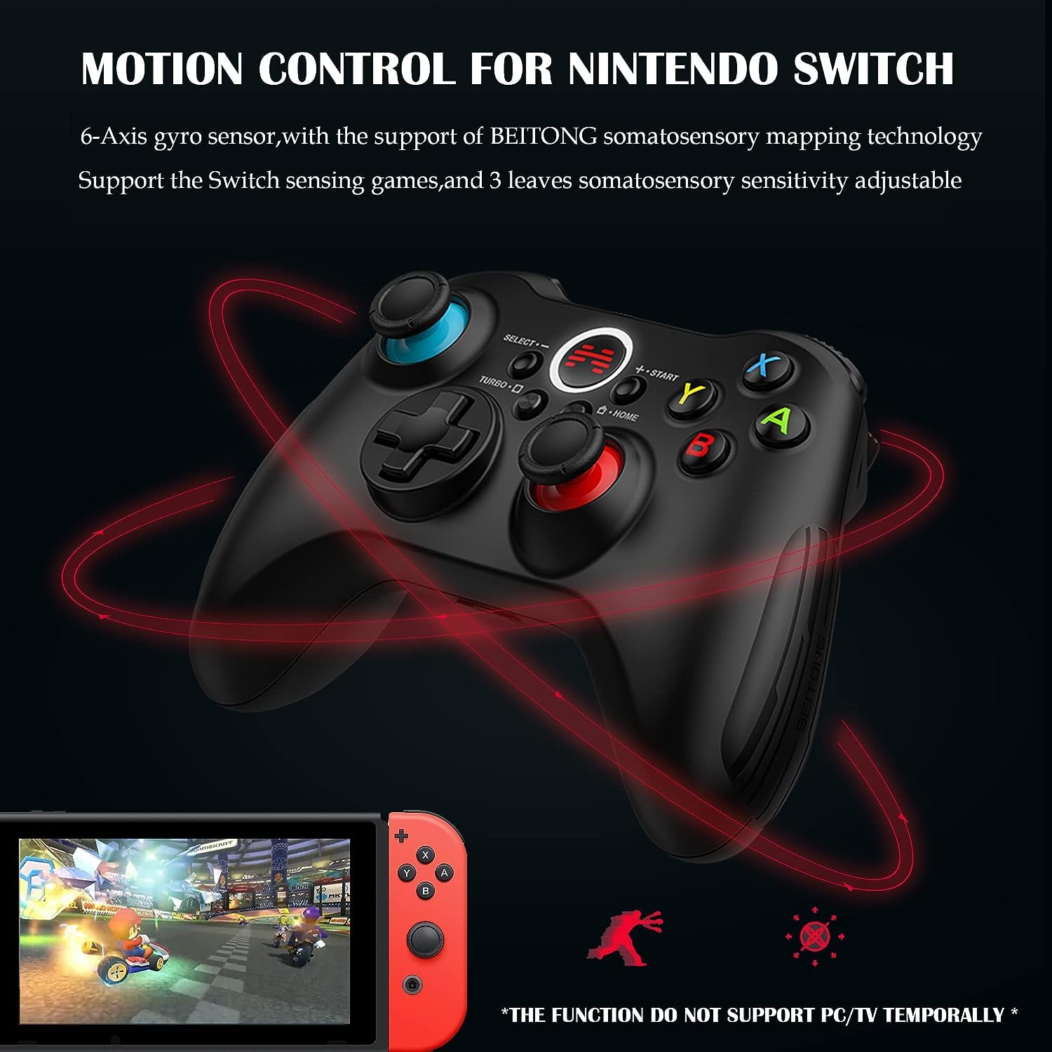 BEITONG Asura 2NS Switch Controller Wireless Pro Controller Compatible with Switch/Switch Lite/Switch OLED,6-Axis Motion Control & Sensitivity Adjsut/Turbo/Vibration/Screenshot Black