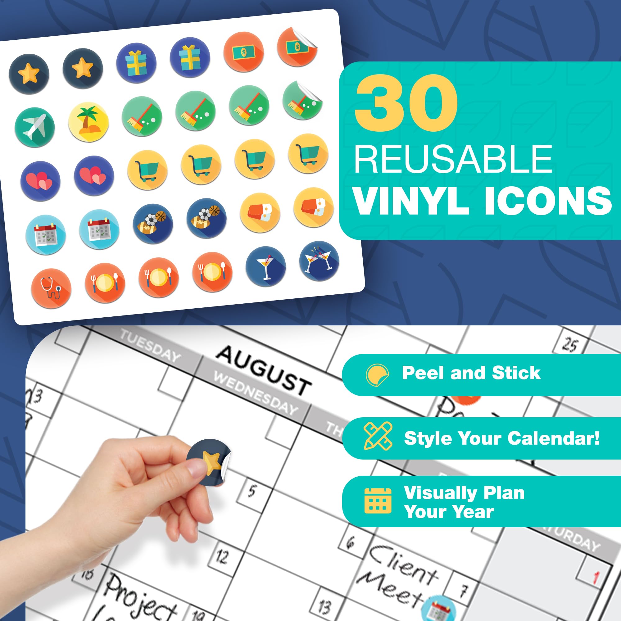 Giant Wall Calendar 2025, 38" x 58" - Dry Erase, Undated, Yearly, Reusable - 12 Month Large Whiteboard for Home, Classroom & Office, Includes Markers, Eraser & Accessories