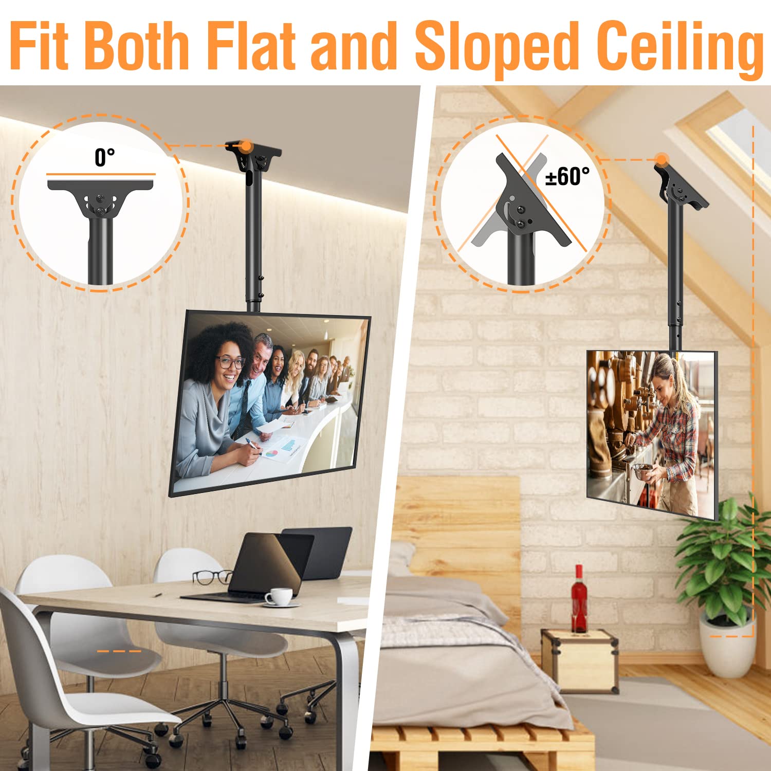 ELIVED Ceiling TV Mount Fits Most 26-65 Inch LED, LCD OLED Flat Screen TVs, Full Motion Height Adjustable TV Mount Bracket, Swivel and Tilt TV Bracket, Max VESA 400x400mm, Holds up to 99 lbs. YD3015