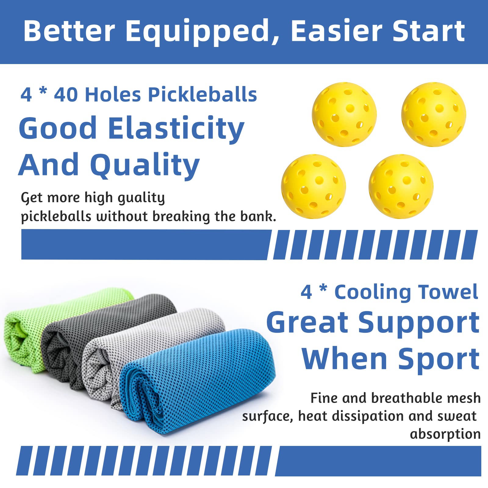 Pickleball Paddles, Pickleball Set with 4 Premium Wood Pickleball Paddles, 4 Pickleball Balls, 4 Cooling Towels & Carry Bag, Pickleball Rackets with Ergonomic Cushion Grip