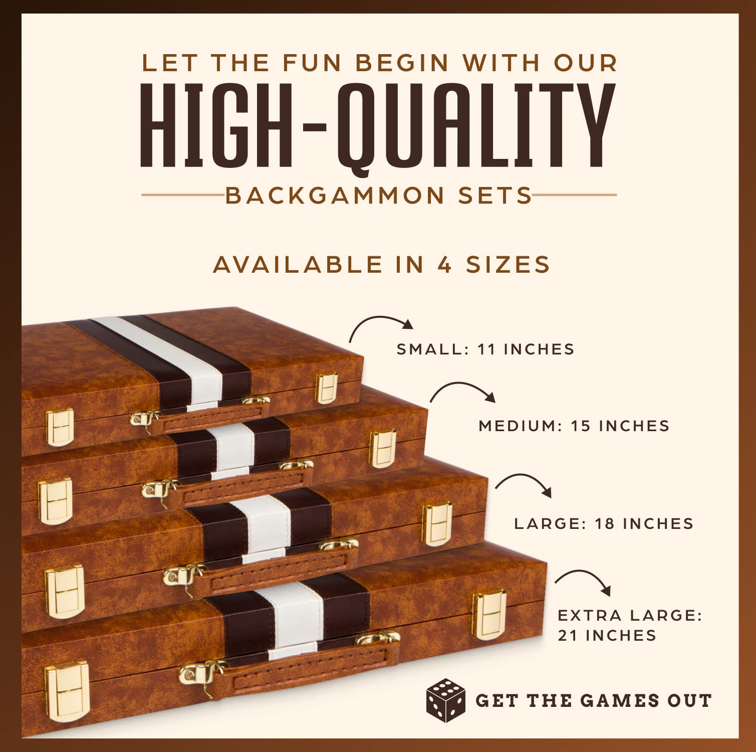 Get The Games Out Top Backgammon Set - Classic Board Game Case - Best Strategy & Tip Guide - Available in Small, Medium and Large Sizes (Brown, Large)