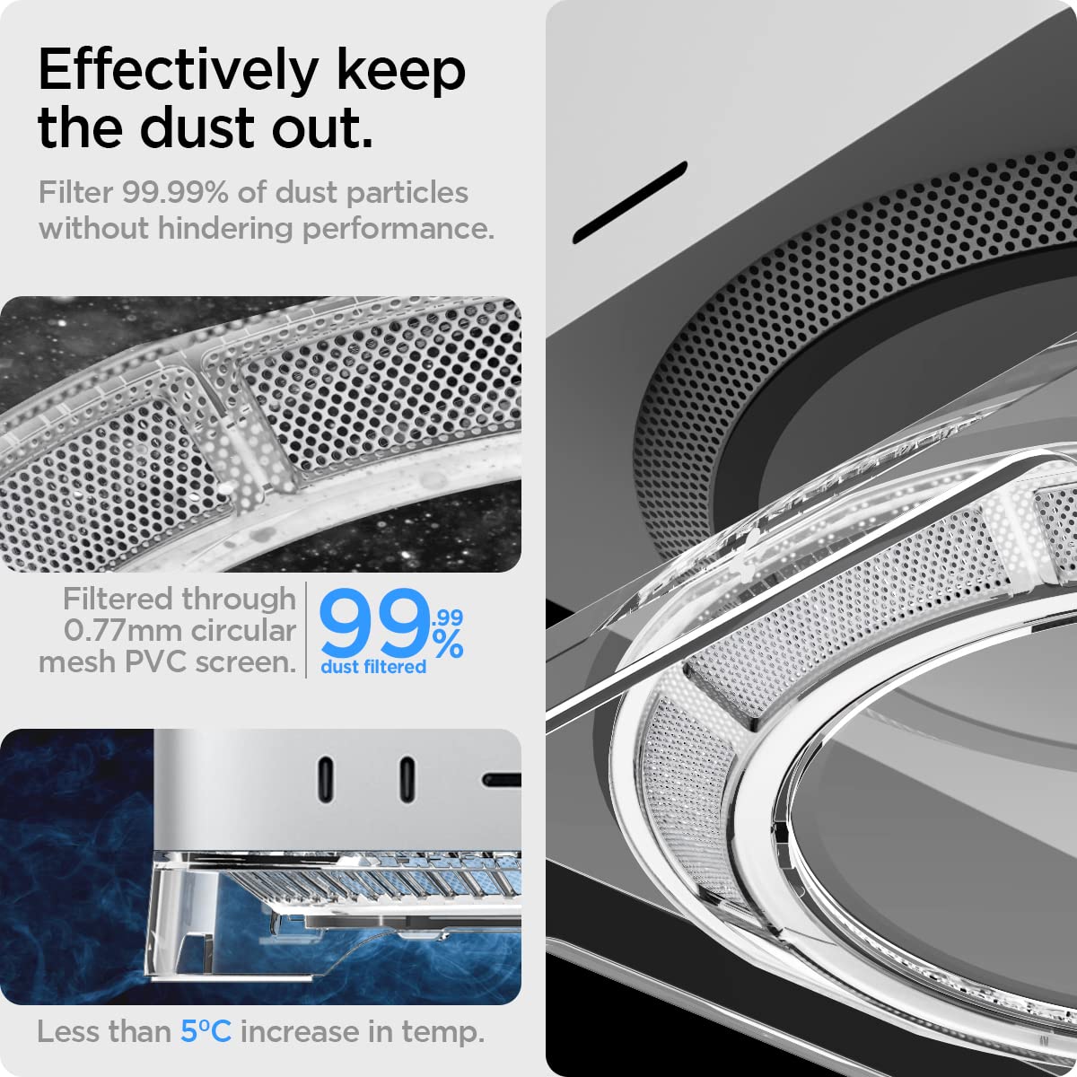 Spigen Mac Studio Stand with Built in Air Filter Designed for Mac Studio M2 Max, M2 Ultra, M1 Max, M1 Ultra Desktop Stand Mount PVC Filter Dust Prevention Ventilation Stand - Crystal Clear