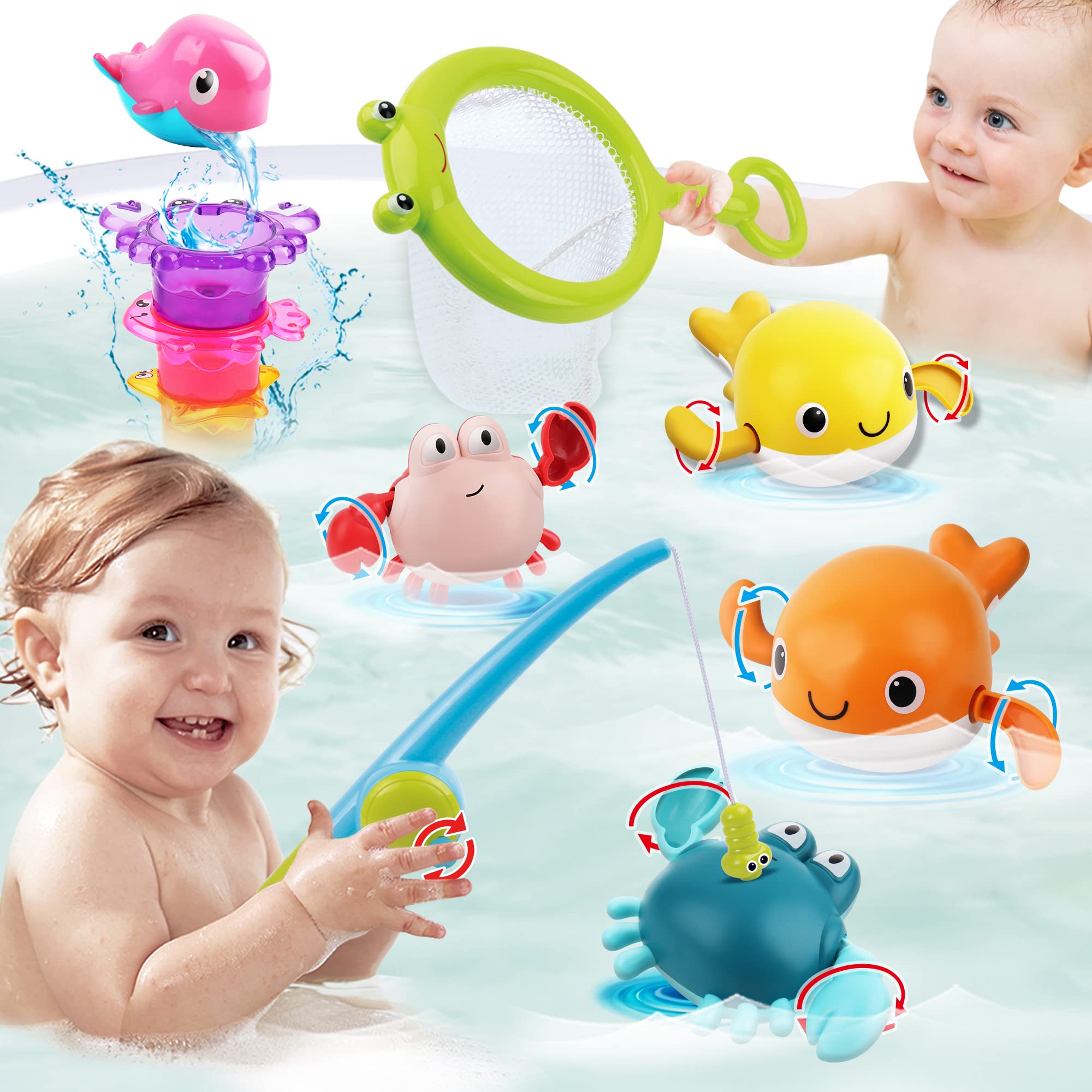 Dwi Dowellin Bath Toy for Toddlers ,Bathtub Toy with Floating Mold Free Swimming Toys and Stacking Cups,Magnetic Fishing Game for Toddles and Babies