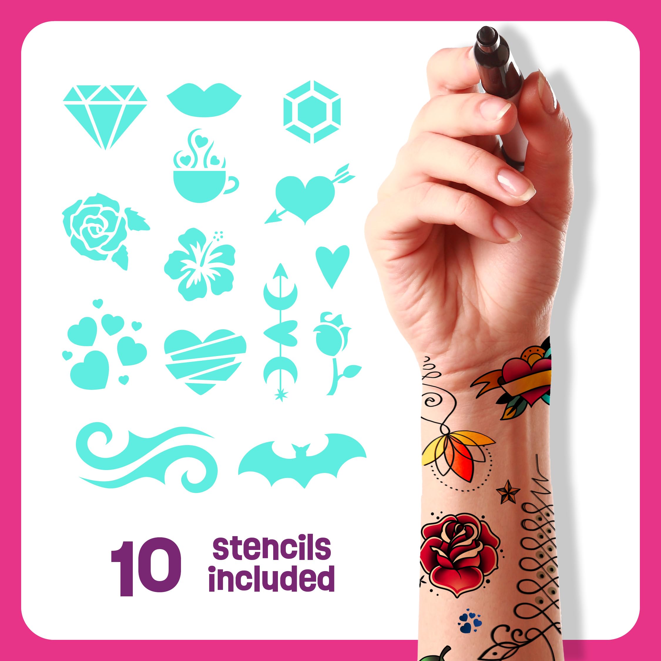 Temporary Tattoos Markers - Henna Body Tattoo Kit for Girls & Adults - Skin Pens for Teen Girl Gifts Trendy Stuff - 12 + Year Old - Cool Birthday Gift Ideas Teens 12 13 14 15 16 17 18 Teenage Tween