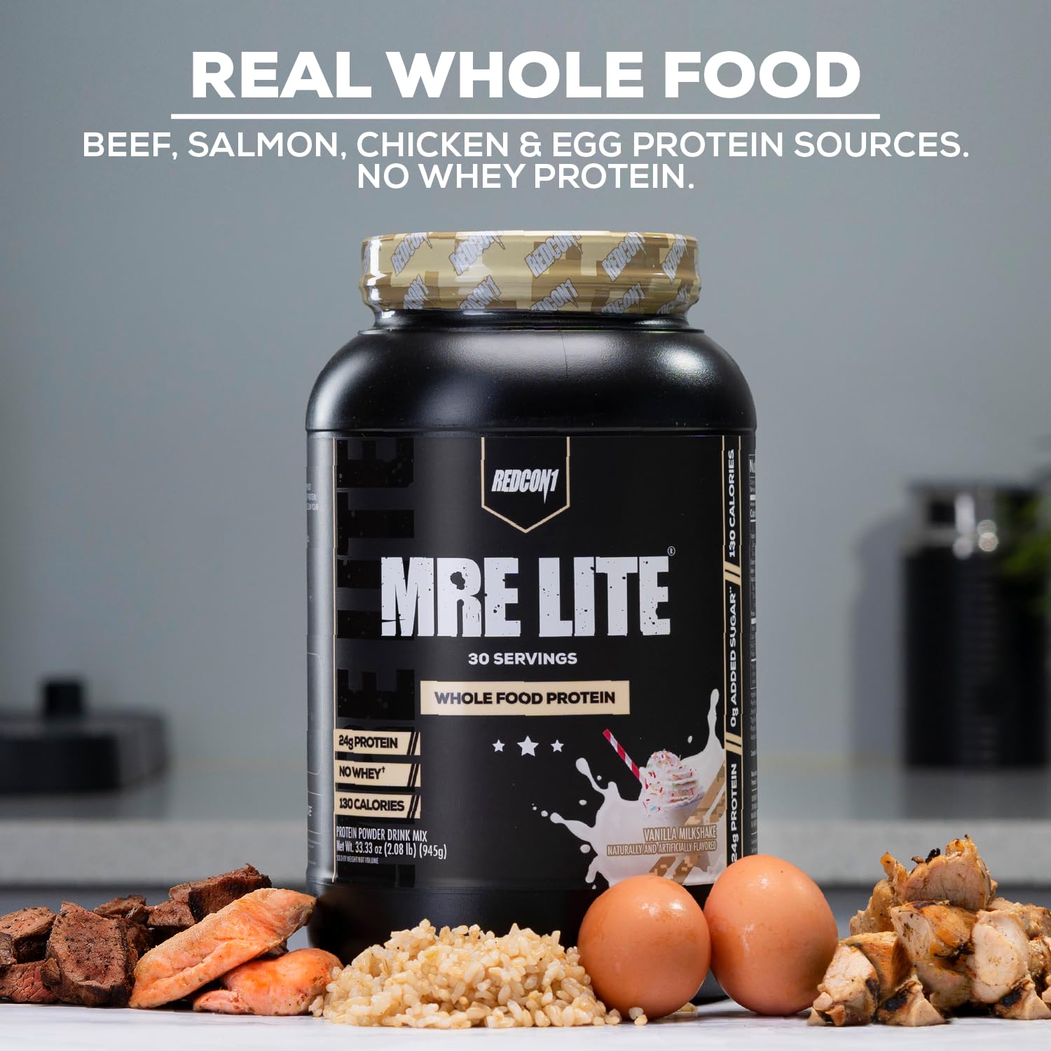 REDCON1 MRE Lite Whole Food Protein Powder, Blueberry Cobbler - Low Carb & Whey Free Meal Replacement with Animal Protein Blends - Easy to Digest Supplement Made with MCT Oils (30 Servings)