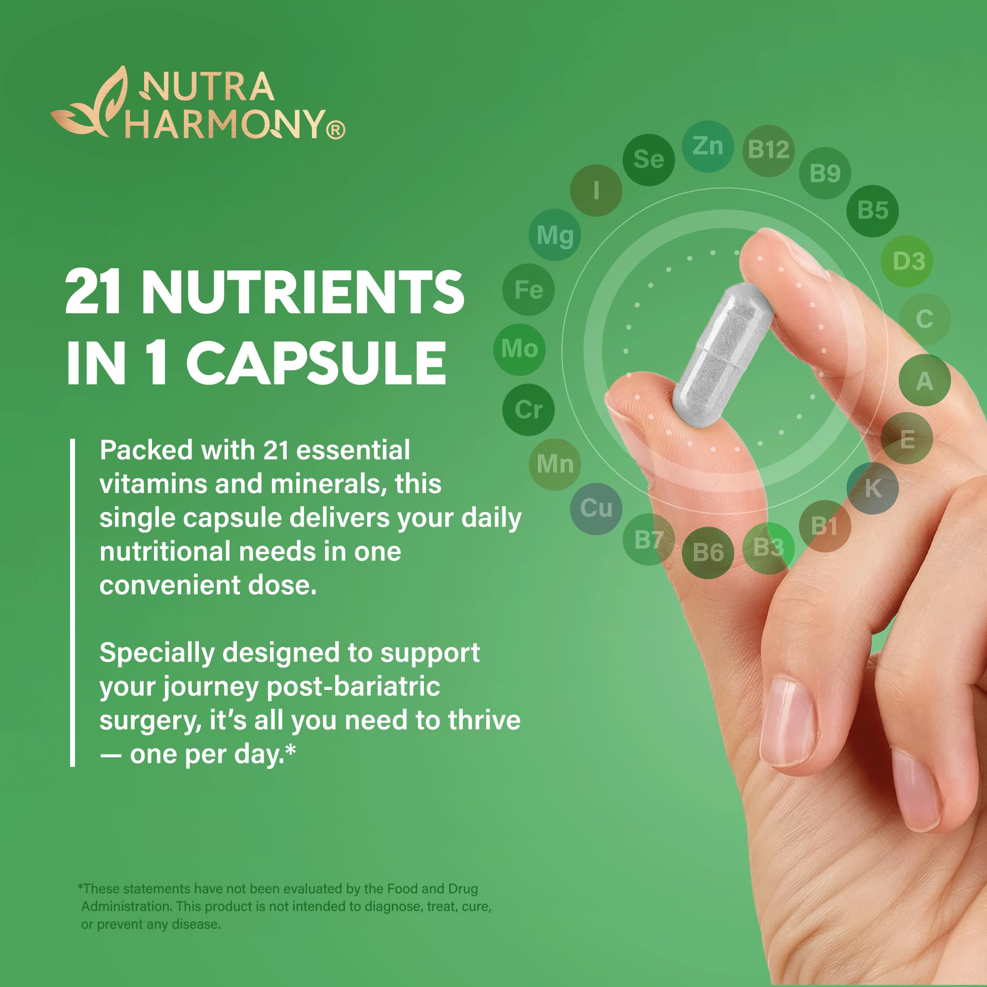 Bariatric Multivitamin - 45 mg Iron Supplements - Made in USA - for Women & Men - All-in-One, 21 Essential Vitamins - Gastric Sleeve Support - Free of Sugar, Gluten & Soy - 90 Capsules, Once Daily