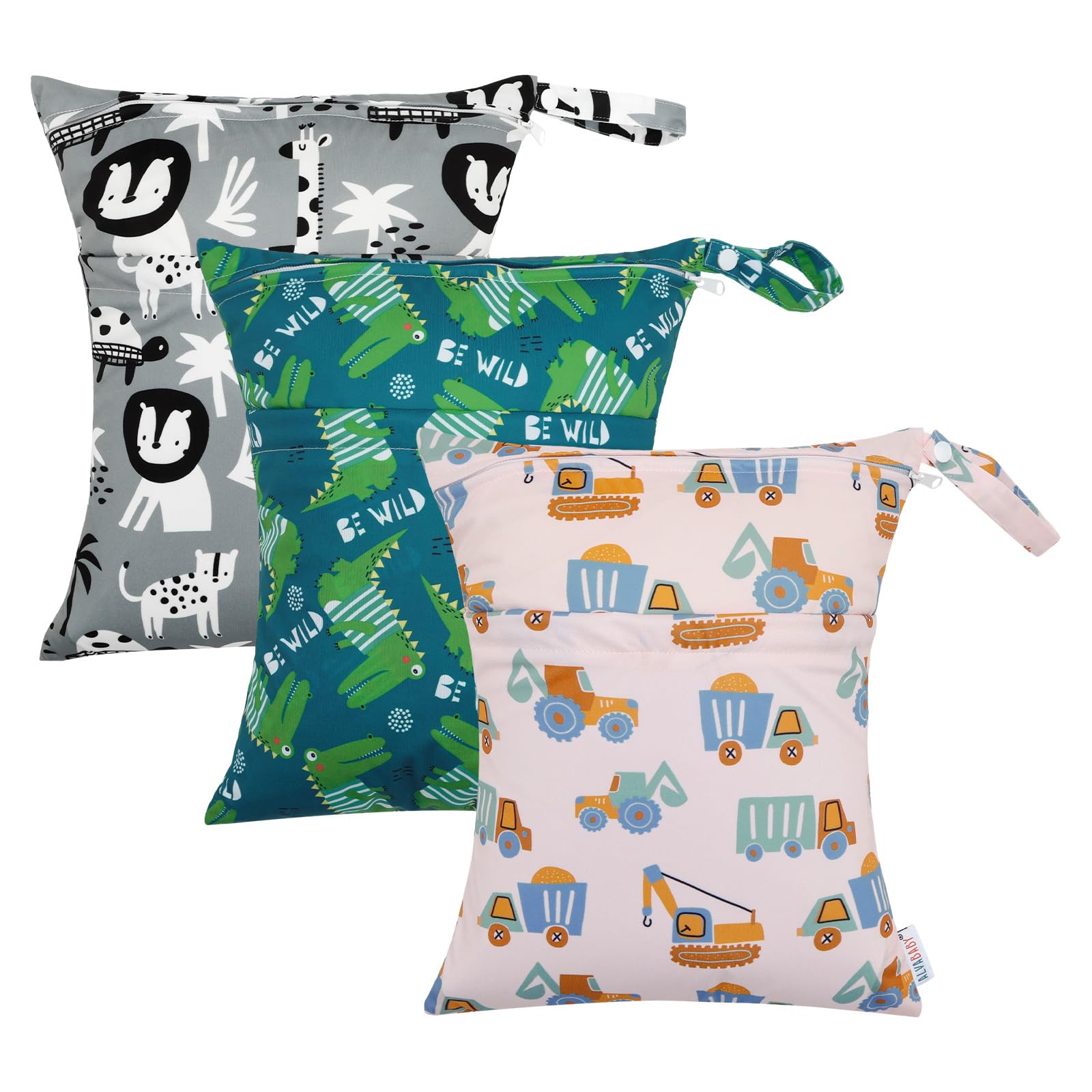 ALVA ALVABABY 3pcs Cloth Diaper Wet Dry Bags Waterproof Reusable with Two Zippered Pockets Travel Beach Pool Daycare Soiled Baby Items Yoga Gym Bag for Swimsuits or Wet Clothes 3L-ZM16A