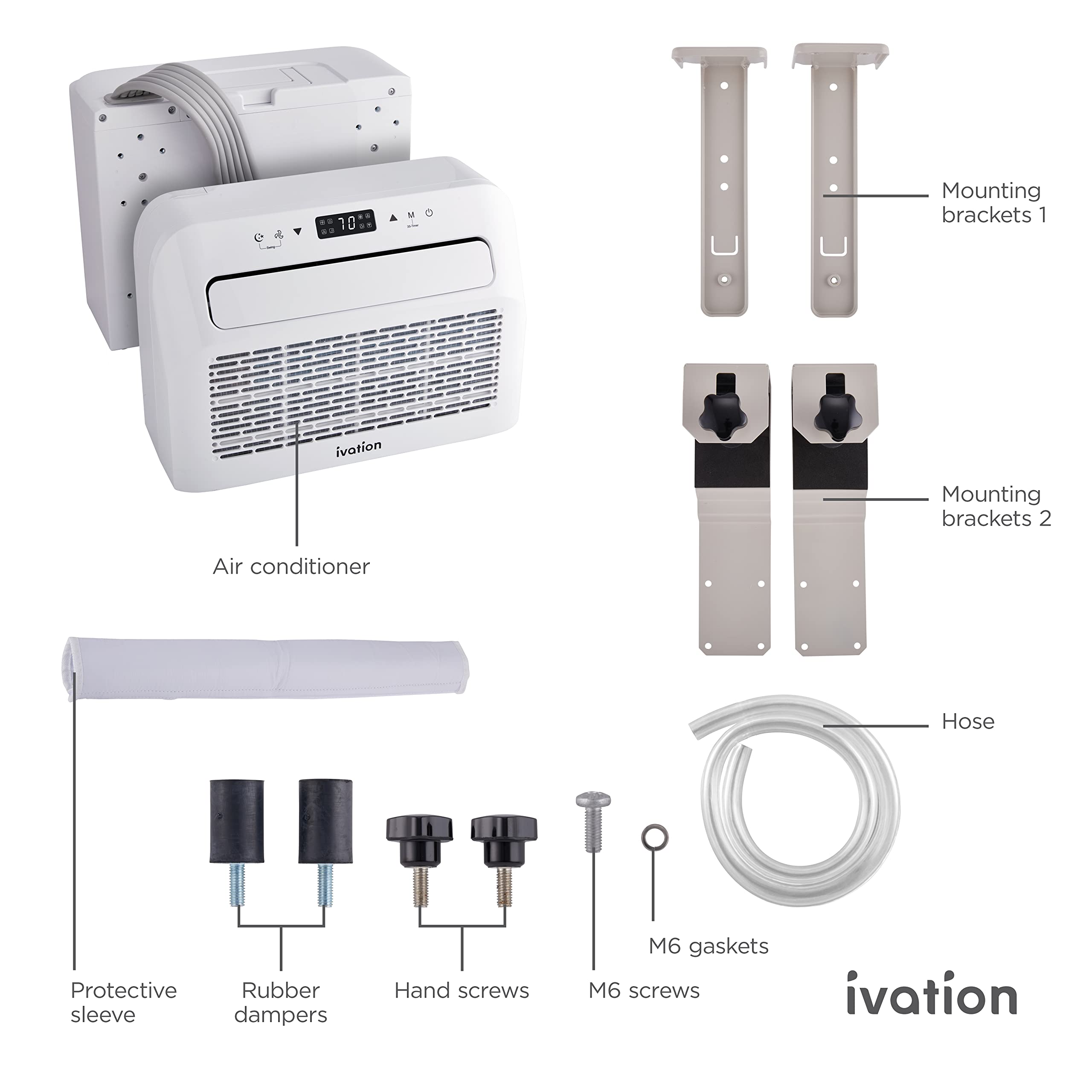 Ivation 6,500 BTU Camper Air Conditioner | Portable Over-the-Window Sill AC, Fan & Dehumidifier for RV, Caravan & Motorhome | Digital Display, Temperature Control, Timer, Sleep Mode, Whisper Quiet