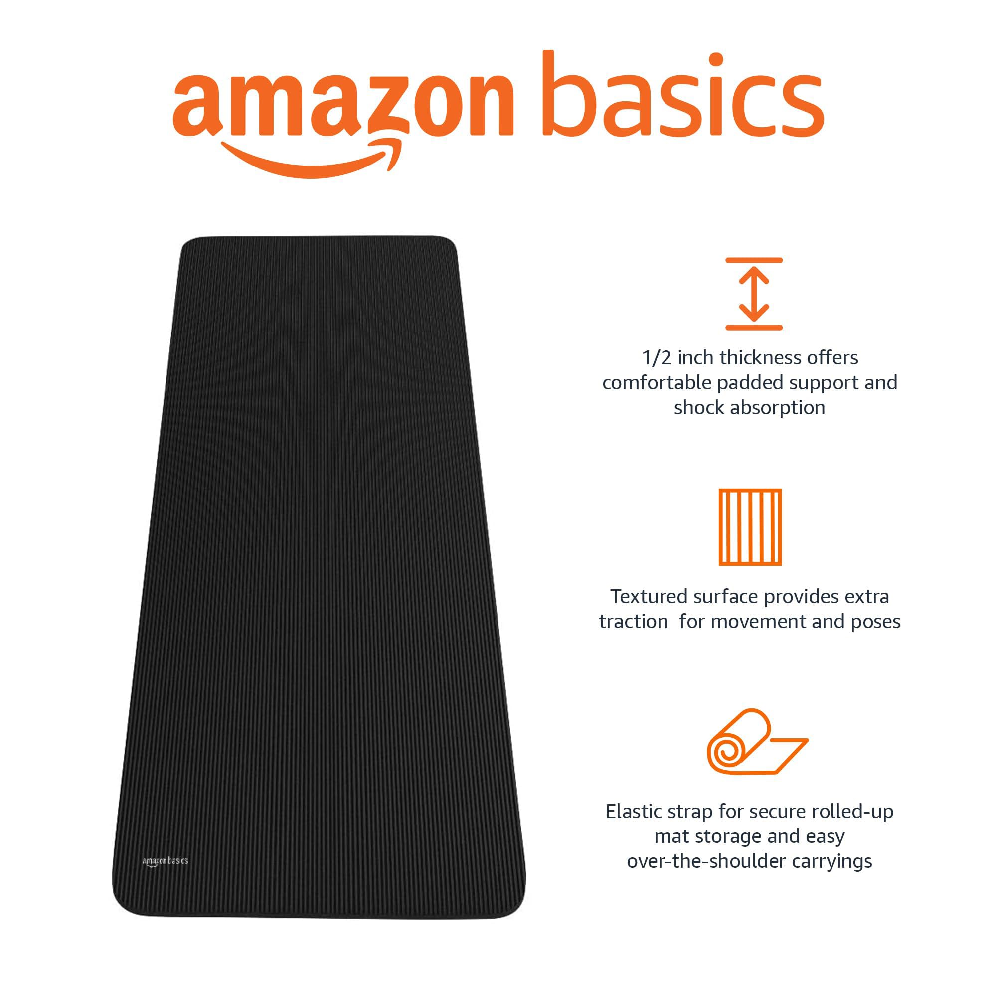 Amazon Basics Extra Thick Exercise Yoga Gym Floor Mat with Carrying Strap, 74 x 24 x .5 Inches, Black