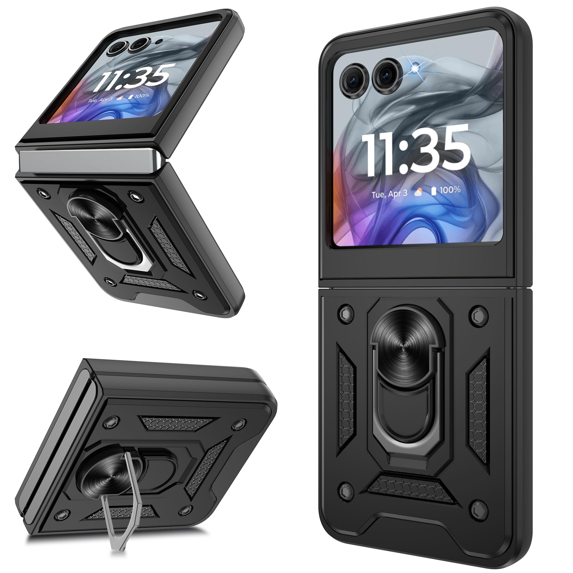 ATUMP for Motorola Razr 2024 Case [Not Fit Razr Plus 2024], Heavy Duty Shockproof with 360° Rotation Metal Kickstand [Military Grade] Protective Case for Moto Razr 2024, Black