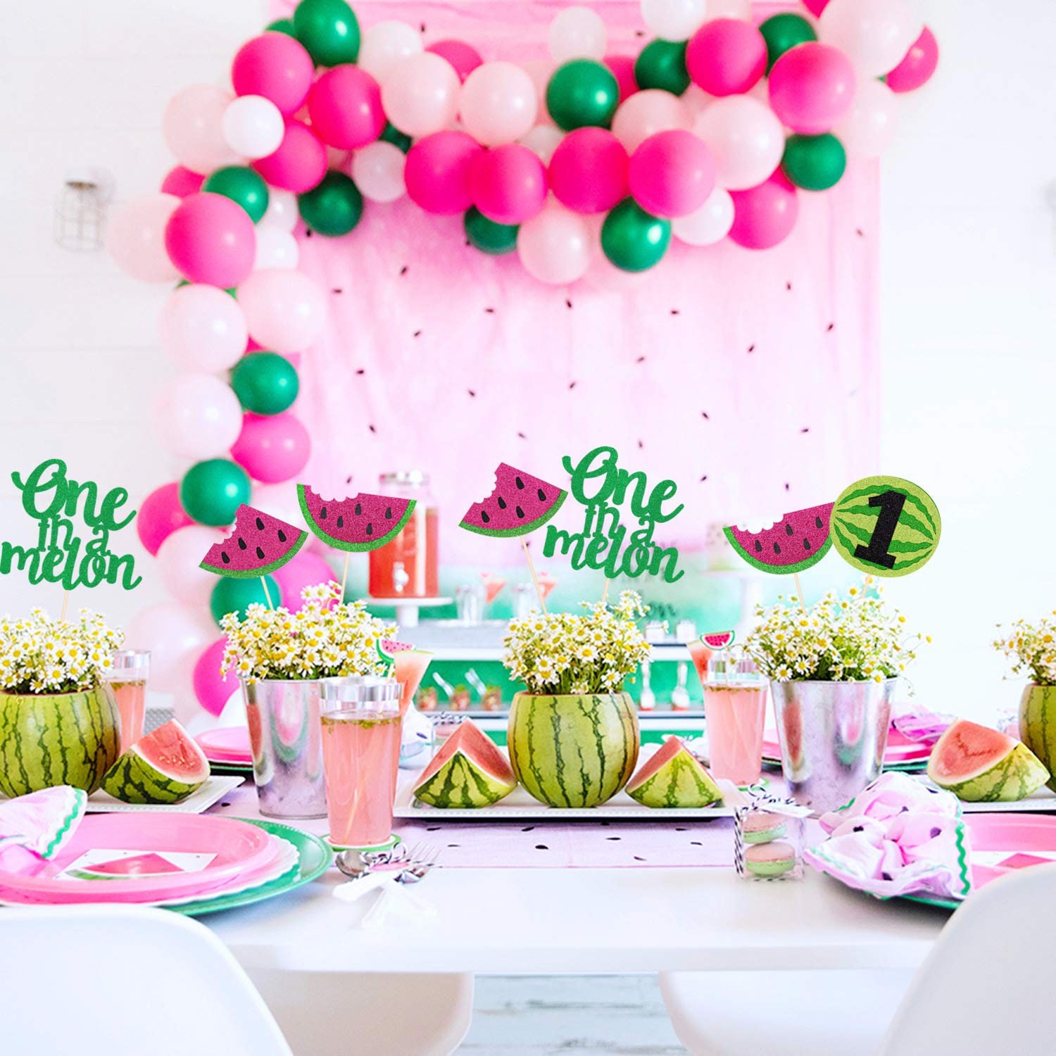 Yaaaaasss! One in a melon Centerpieces 12 Set Watermelon Glitter Party Table Centerpieces Sticks Summer 1st Birthday Party Decorations Watermelon Photo Prop Table Topper