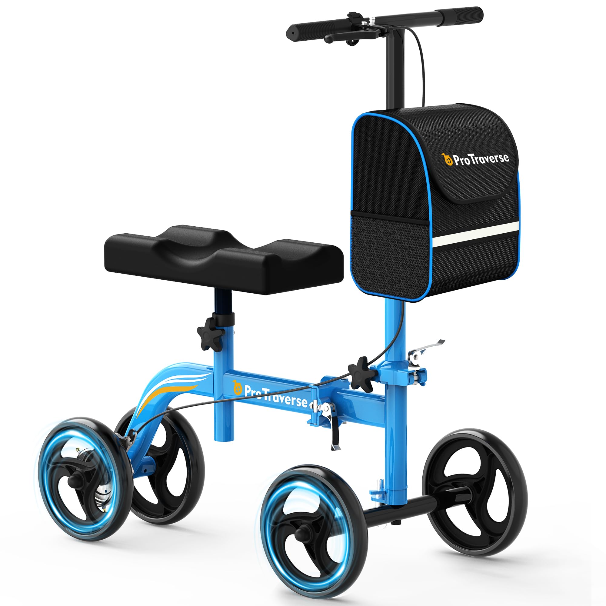 ProTraverse Knee Scooter for Adults, Foldable & Steerable Knee Walker with Comfort Knee Pad, Crutch Alternative for Adults，Medical Mobility Aid for Foot Surgery, Broken Foot & Ankle Injury,Blue