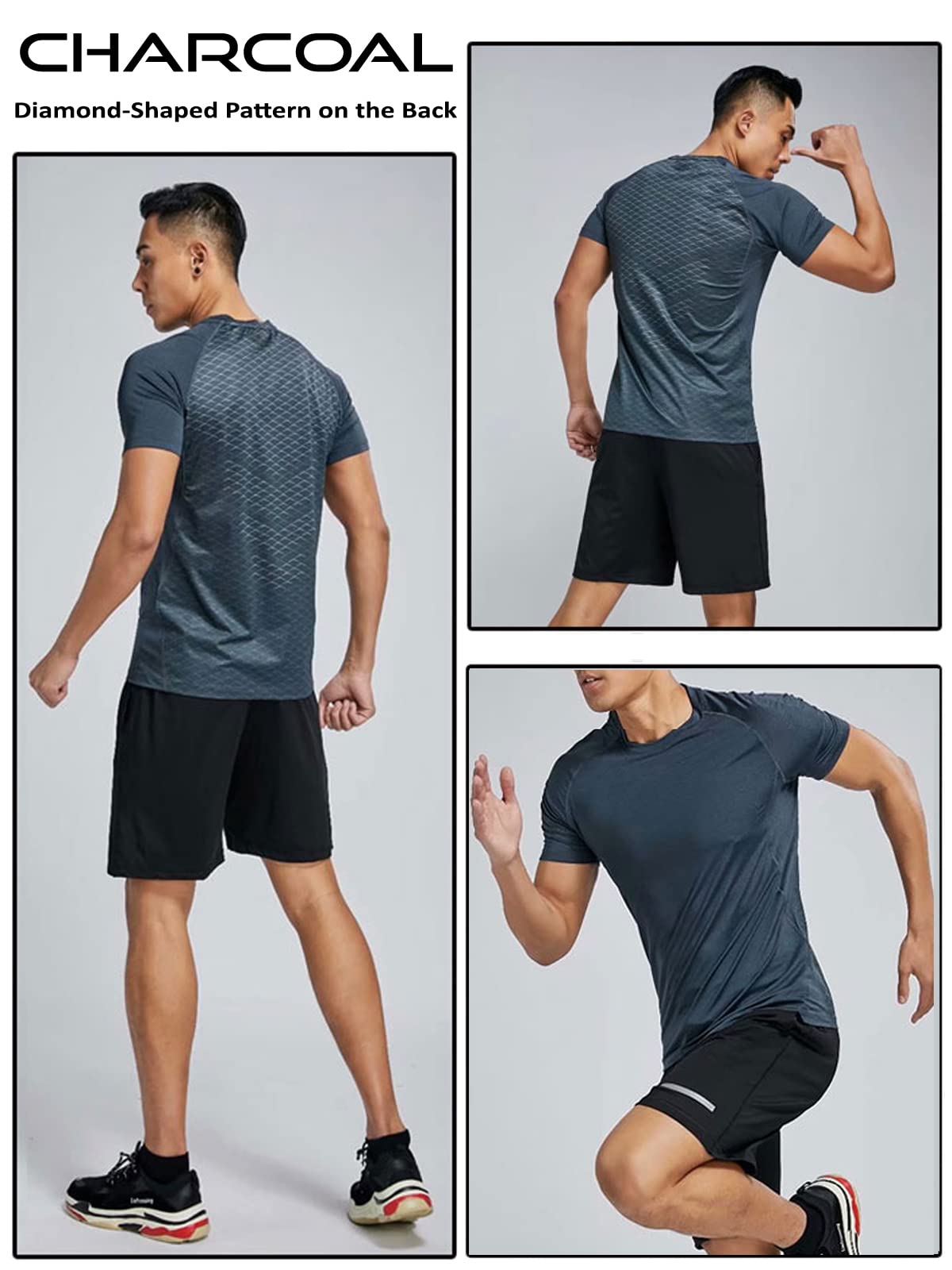 5 Pack Men’s Active Quick Dry Crew Neck T Shirts | Athletic Running Gym Workout Short Sleeve Tee Tops Bulk (Set 2, Medium)