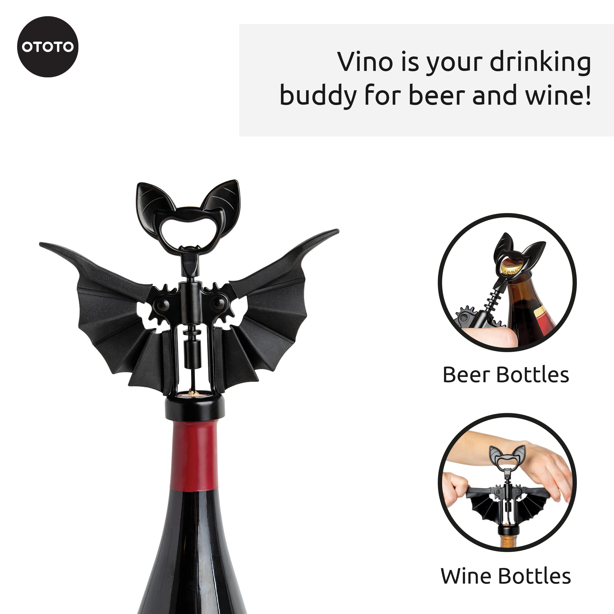 OTOTO 2-in-1 Wine & Beer Opener, Goth Halloween Gifts, Gothic Wine Accessories & Gifts for Wine Lovers, Spooky Corkscrew Bottle Opener, Wine Accessories, Wine Gifts, Cool Kitchen Gadgets (Vino)