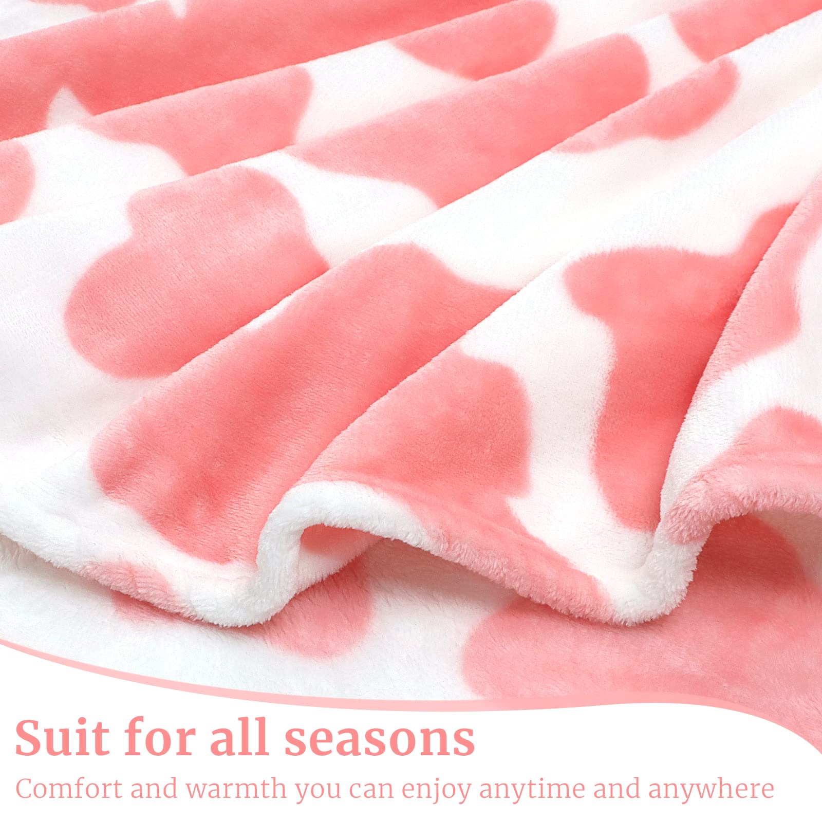 Cute Strawberry Cow Print Blanket Soft Fleece Flannel Lightweight Pink Cow Blankets Cozy Warm Plush Cute Cow Throw Blanket Living Rooms Sofa Decor Cow Gifts Blanket All Seasons 50x60 inch