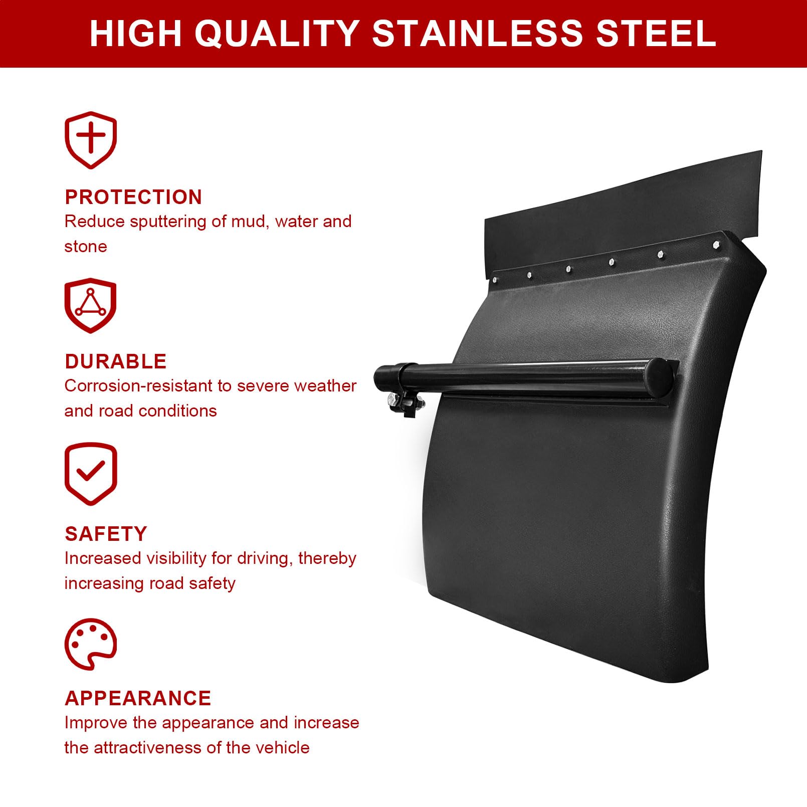 Grandroad Auto Poly Quarter Fenders for Semi Truck, 24" x 24" Black Plastic Quarter Fenders Set with Tube Bracket and Mounting Hardware, Fit for Freightliner, Kenworth, Volvo, Peterbilt,etc. 1 Pair
