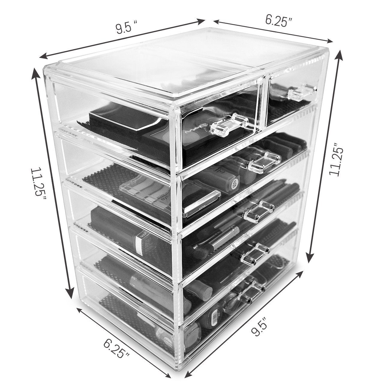 Sorbus Acrylic Makeup Organizer - Organization and Storage Case for Cosmetics Make Up & Jewelry - Big Clear Makeup Organizer for Vanity, Bathroom, College Dorm, Closet, Desk (3 Large, 4 Small Drawers)