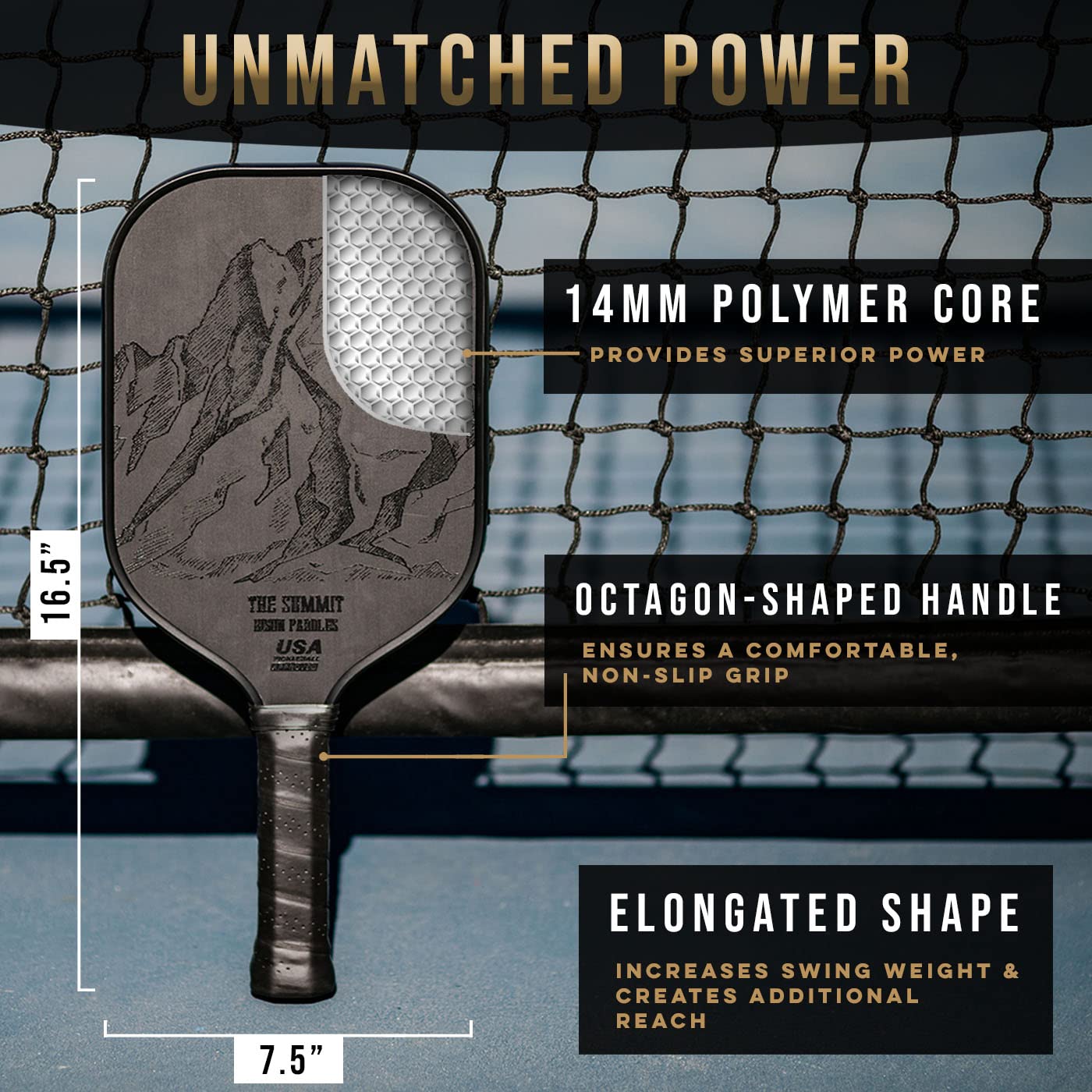 Bison Paddles: Carbon Fiber Pickleball Paddle - Raw Toray T700 Surface Provides Maximum Ball Spin | Elongated or Widened Pickleball Racket Shapes Available - Neoprene Cover Included