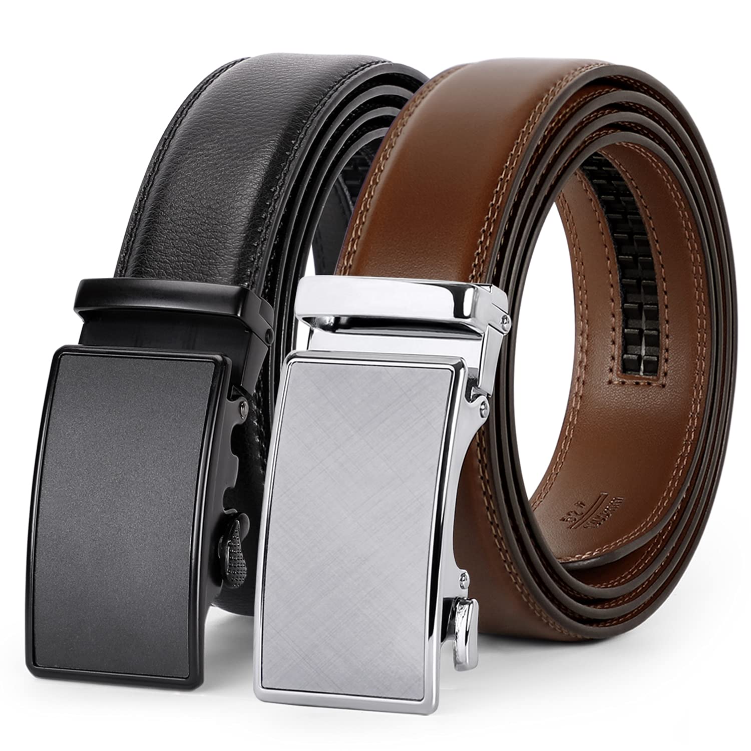 XZQTIVE Fashion Ratchet Leather Dress Belt for Men with Automatic Sliding Buckle 2Pack