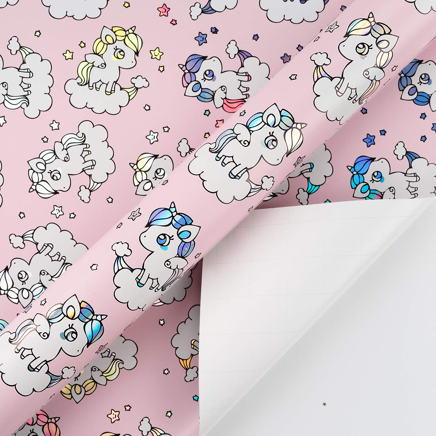 WRAPAHOLIC Wrapping Paper Roll - Cute Rainbow Pony Design with Colorful Foil for Birthday, Holiday, Baby Shower Wrap - 30 inch x 16.5 feet