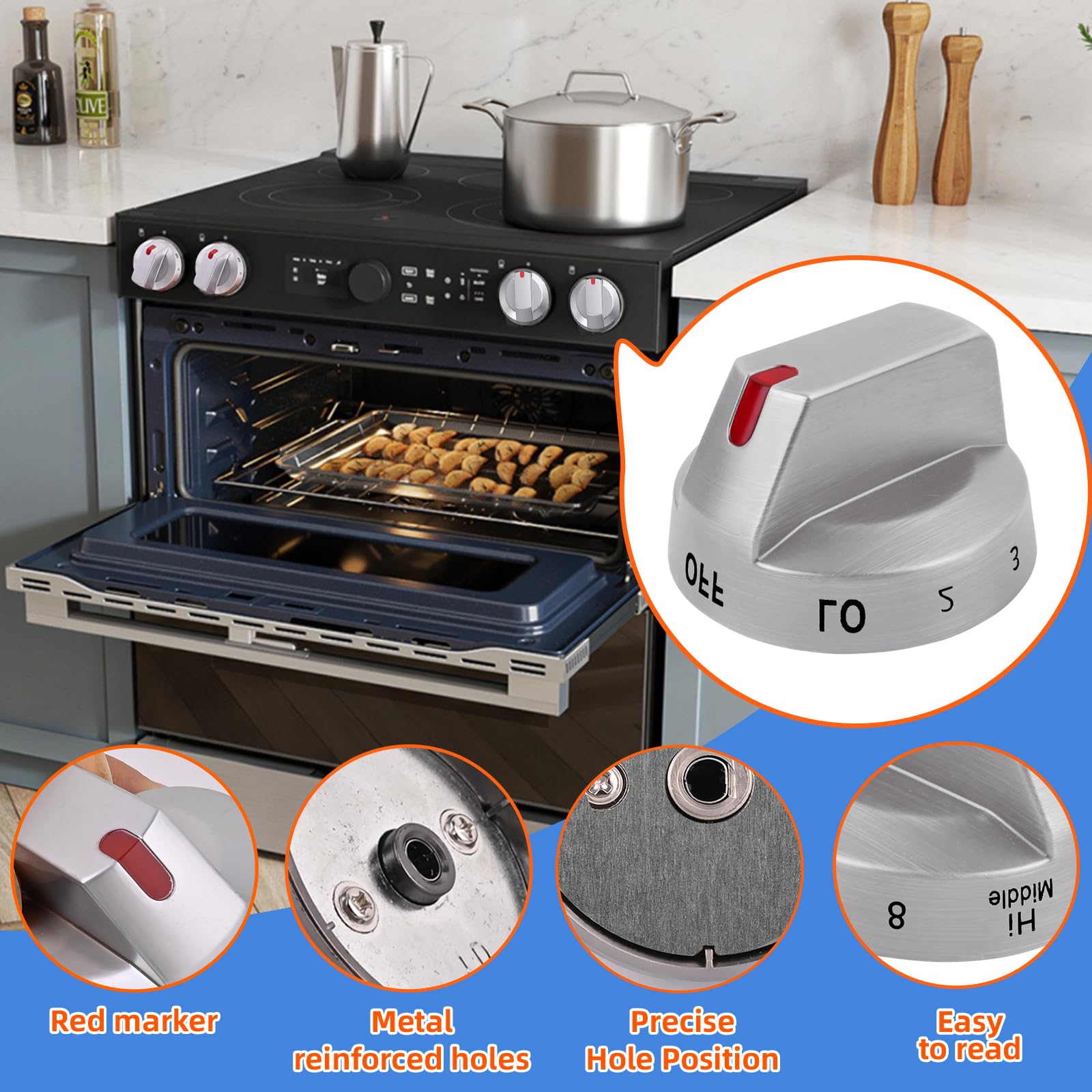 DG94-03500A/Z 4Pcs DG94-03500V DG94-03500W Compatible Replacement Knob for Samsung Electric Stove Models NE63T8111SS/AA NE63T8311SS/AA NE63T8751SS/AA NE63T8711SS/AA