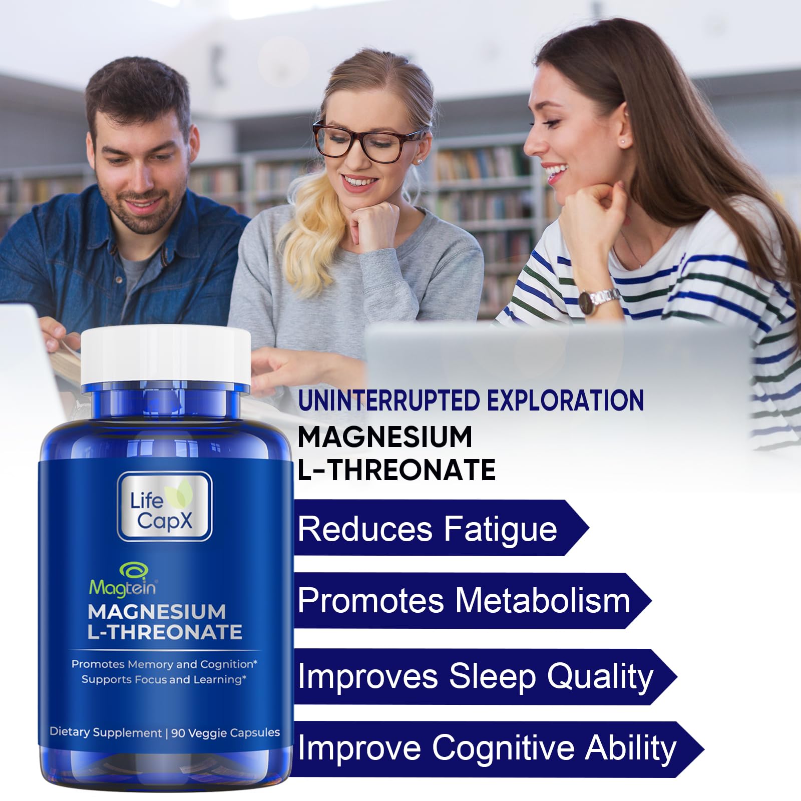 LIFE CAPX Magnesium L-Threonate Capsules, Original Patented Magtein™ Form of Magnesium (Mg), Improve Memory, Cognition and Sleep Quality (90 Capsules)