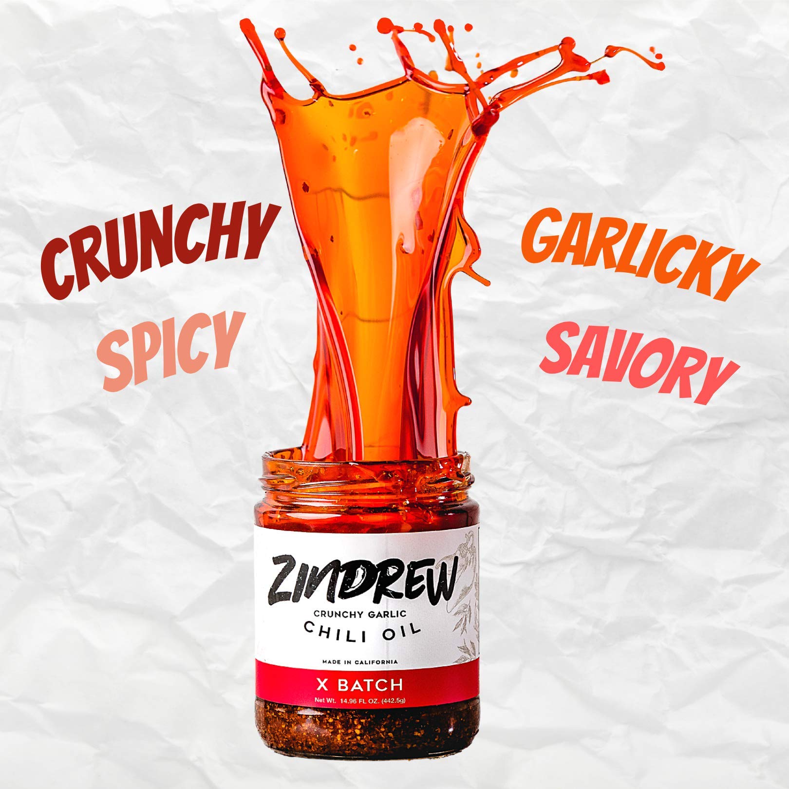 ZINDREW CHILI Crunchy Garlic Chili Oil OG BATCH. Premium Spicy, Savory, Umami Gourmet All-Purpose Hot Chili Crisp Sauce (OG BATCH- very mild heat and X BATCH- very spicy) 8.12oz