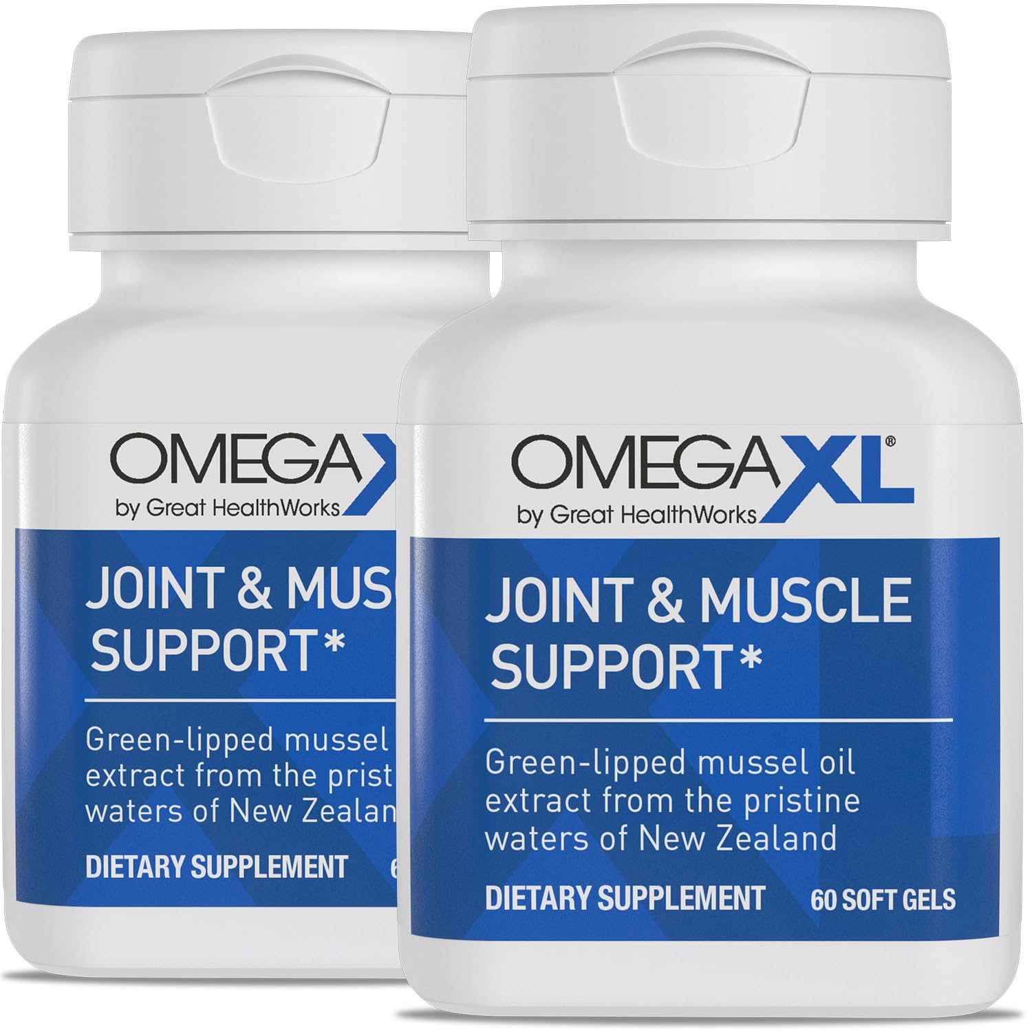 OmegaXL Joint Support Supplement - Natural Muscle Support, Green Lipped Mussel Oil, Soft Gel Pills, Drug-Free, 60 Count (2 Pack)