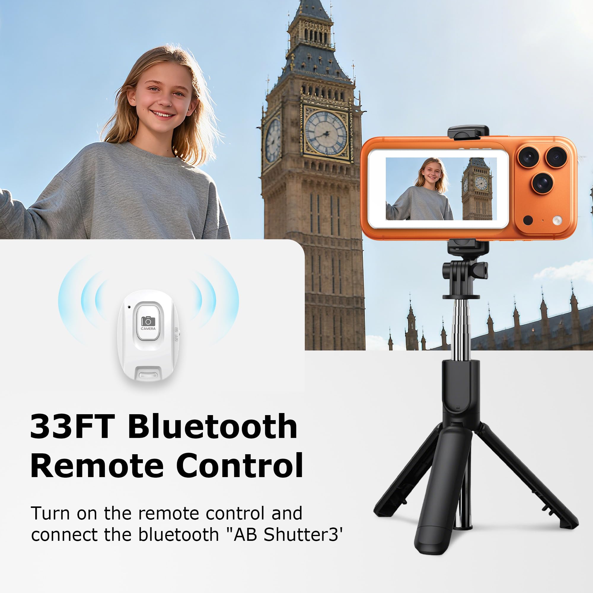 Vlog Selfie Monitor Screen for iPhone 17 Series & Android, Wireless Magnetic Built-in Speaker 4K/1080P Phone Back Camera Monitor with Remote Control for Live Stream TikTok (White)