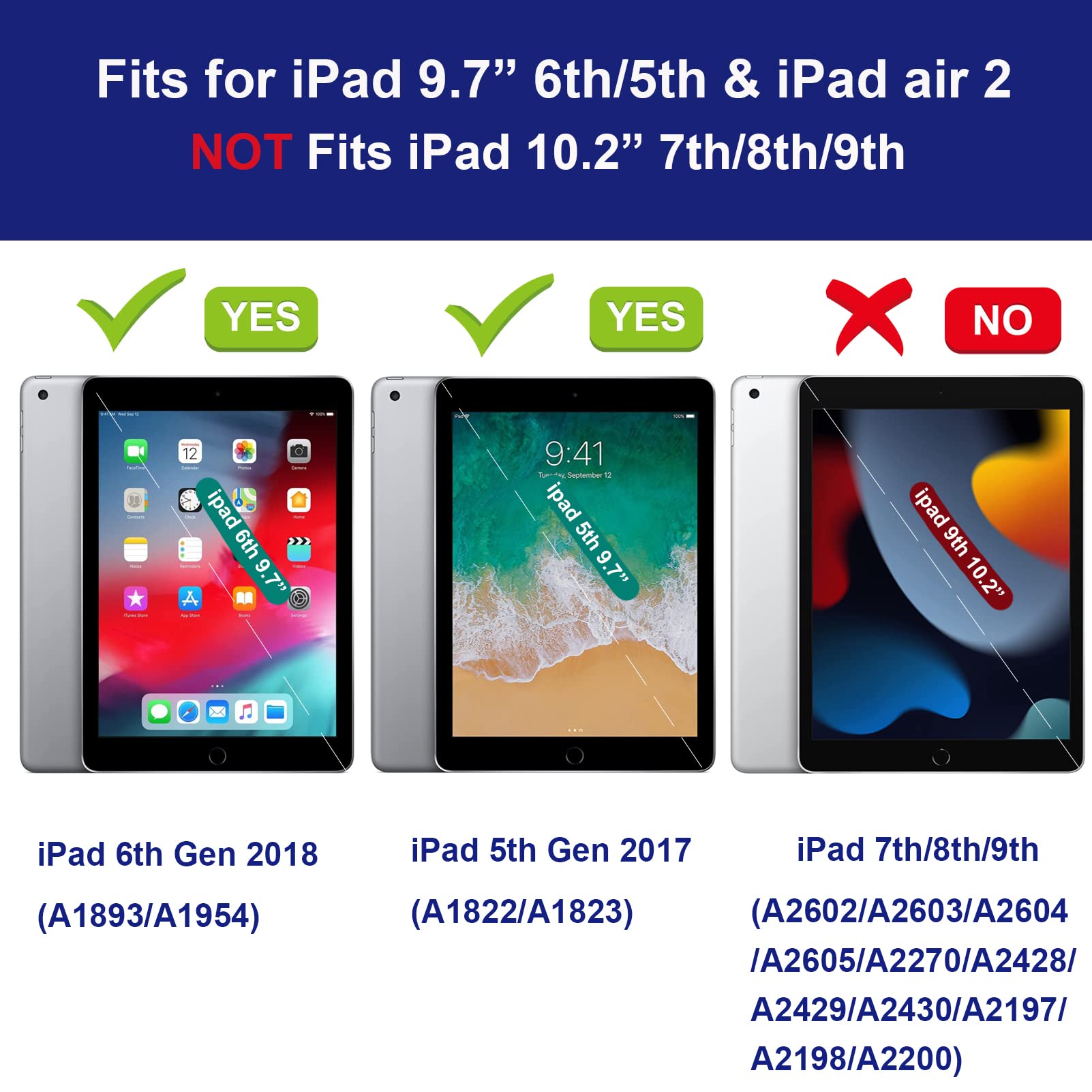 Rantice iPad 6th Generation Cases, iPad 5th Generation Case, iPad Air 2 Case, iPad 9.7 Case, Shockproof Rugged Drop Protection Cover Built with Kickstand for iPad 9.7'' A1893/A1954/A1822/A1823
