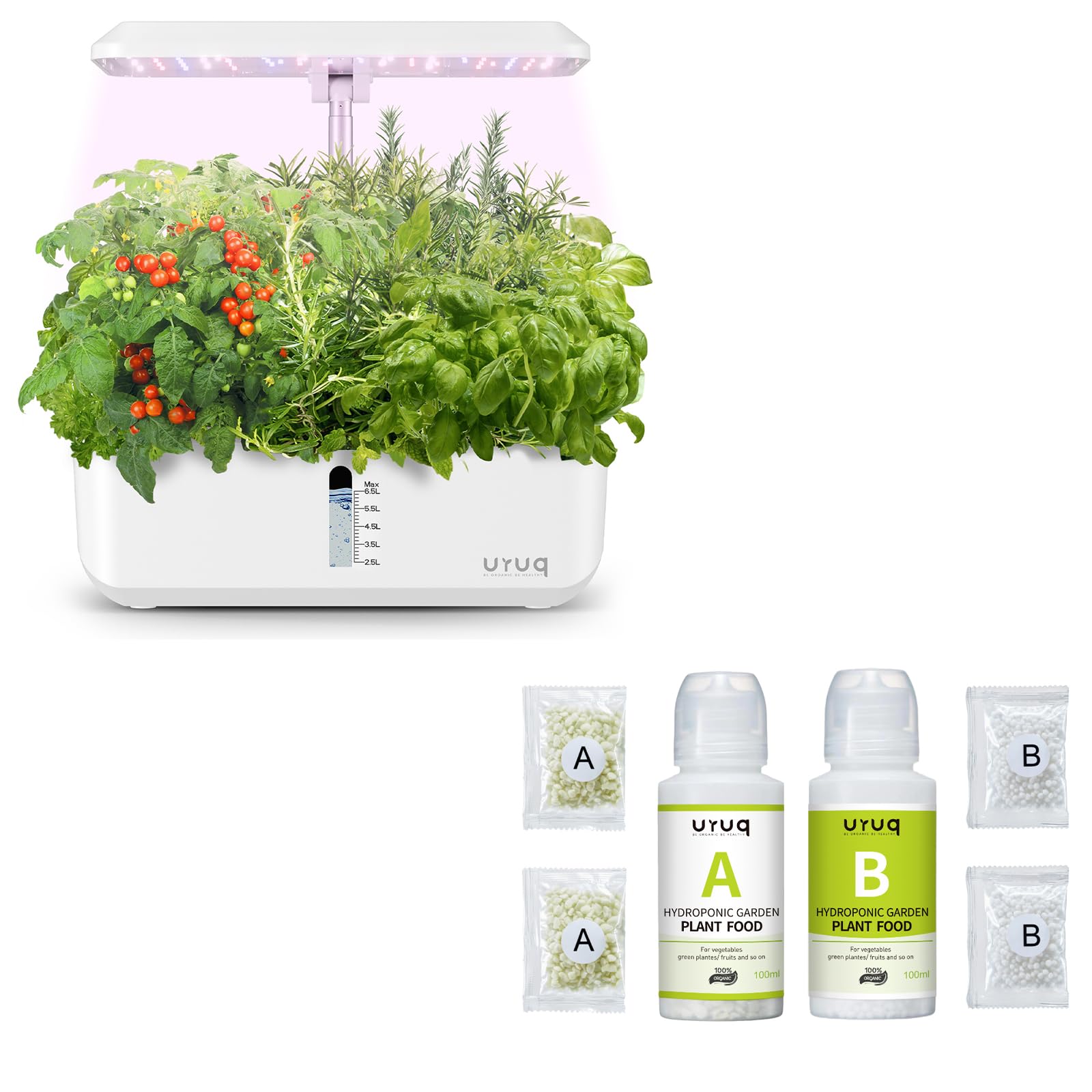 URUQ 12 Pods Hydroponics Growing System Indoor Garden White & 600ml Plant Food Nutrients