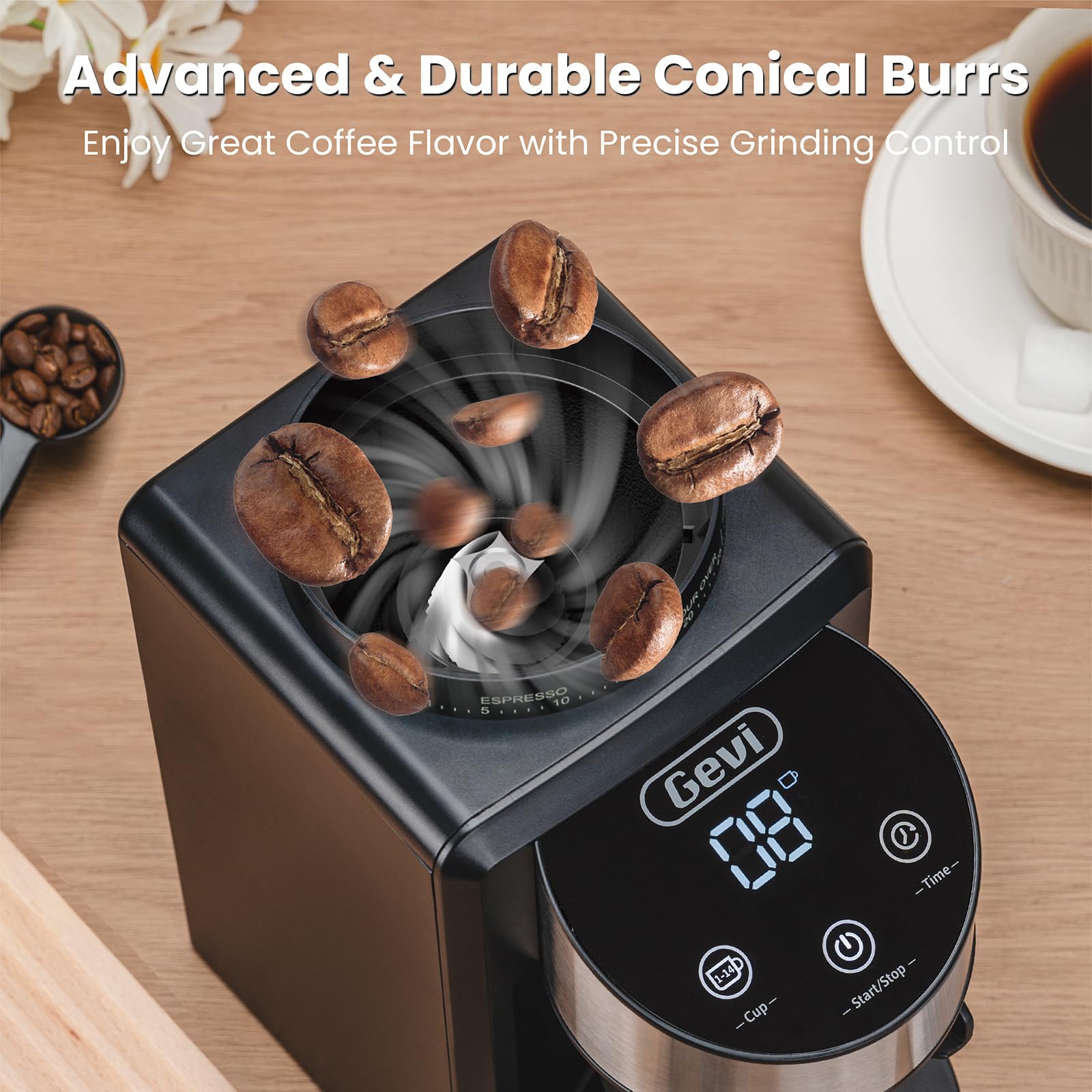 Gevi Burr Coffee Grinder, Adjustable Conical Burr Mill with 35 Precise Grind Settings, Anti-Static, Coffee Grinder Electric for Espresso/Drip/Percolator/French Press/American/Turkish Coffee Makers