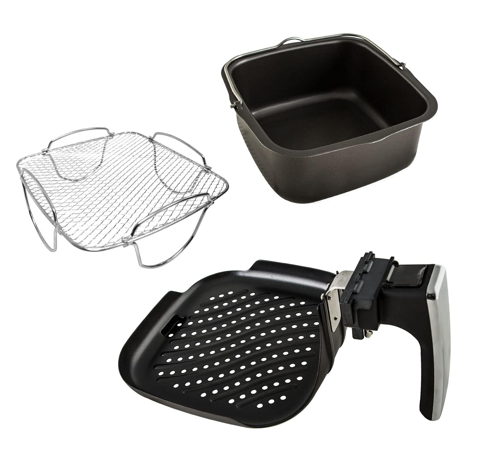 NuWave 3QT Brio Digital Air Fryer Accessory Kit – Includes Stainless Steel Baking Pan, Reversible Cooking Rack & Grill Pan, Compatible with 3QT Brio Models