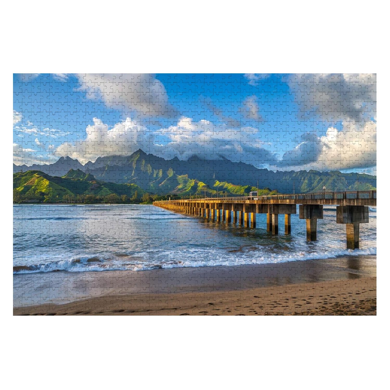 Wooden Jigsaw Puzzles for Adults 1000 Pieces Hanalei Beach Hanalei Bay Kauai Hawaii Fun and Challenging Board Puzzles Large Educational Game Kids Toys Gift Home Decor