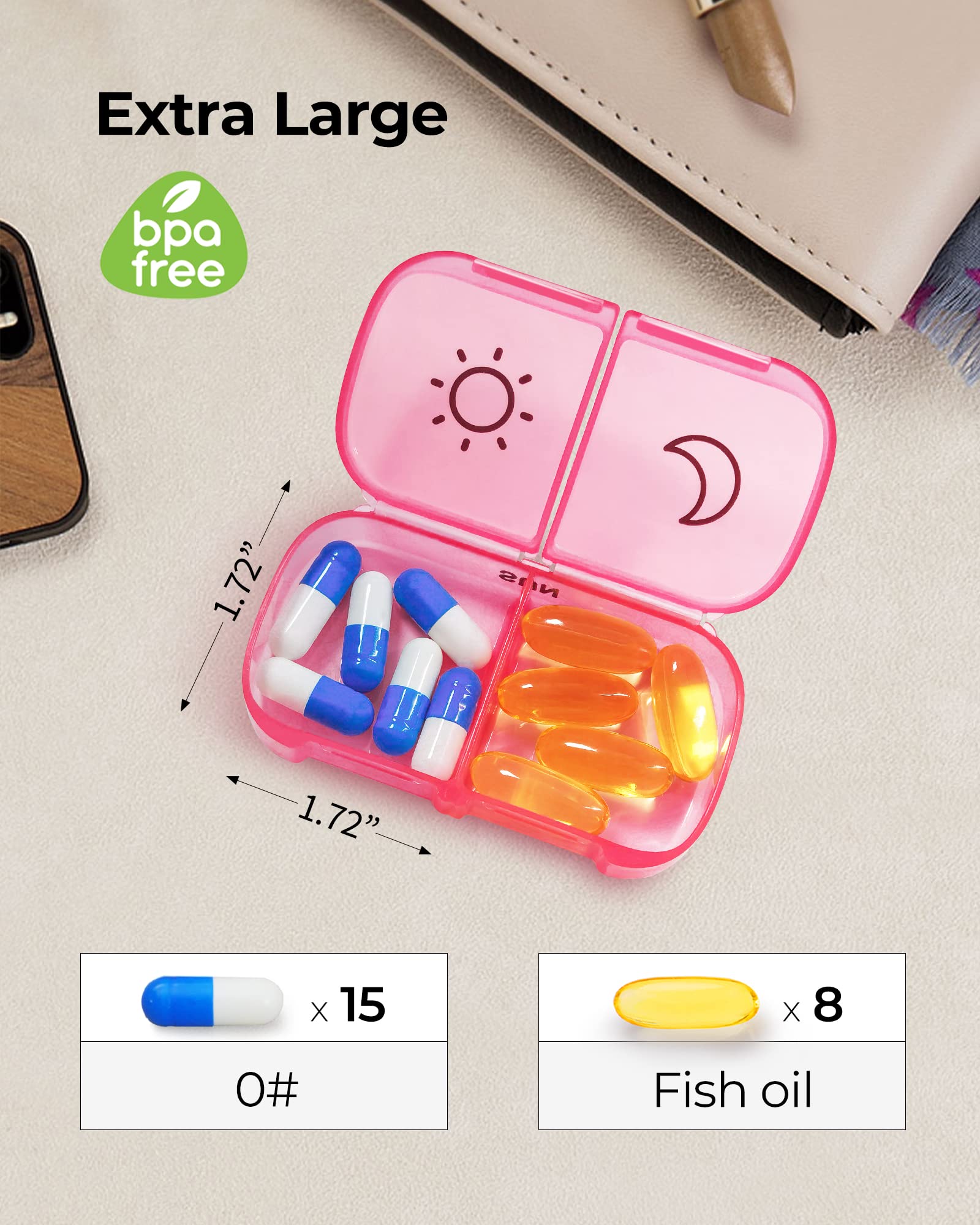 Weekly Pill Organizer 7 Day 2 Times a Day, FULLOT Pill Box & 7 Daily AM PM Pill Cases with Easy Retrieving and Refilling Design, Increased Capacity for Pills/Vitamin/Fish Oil/Supplements