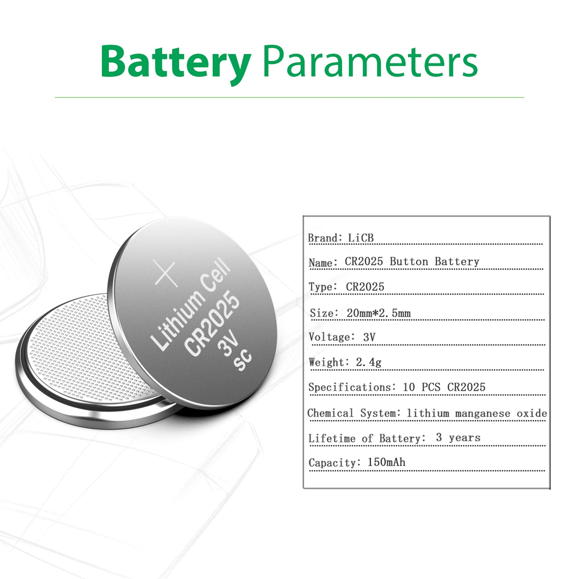 LiCB CR2025 3V Lithium Battery(10-Pack)