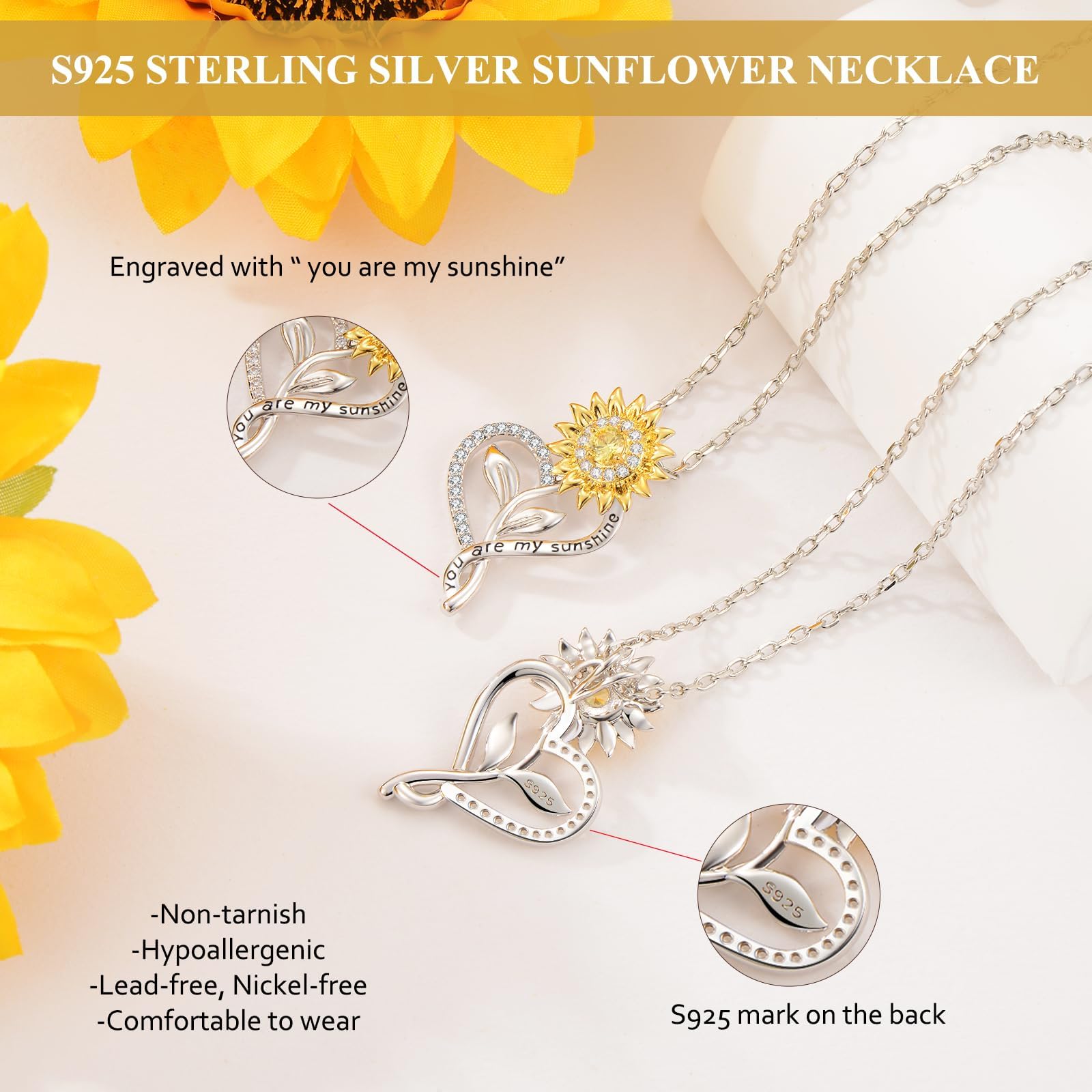 Meeshi Sunflower Necklaces for Women, Christmas Gifts for Women Anniversary Girlfriend Christmas Gifts for Wife Birthday Gifts for Her, You Are My Sunshine Sunflower Jewelry for Women Mom Daughter