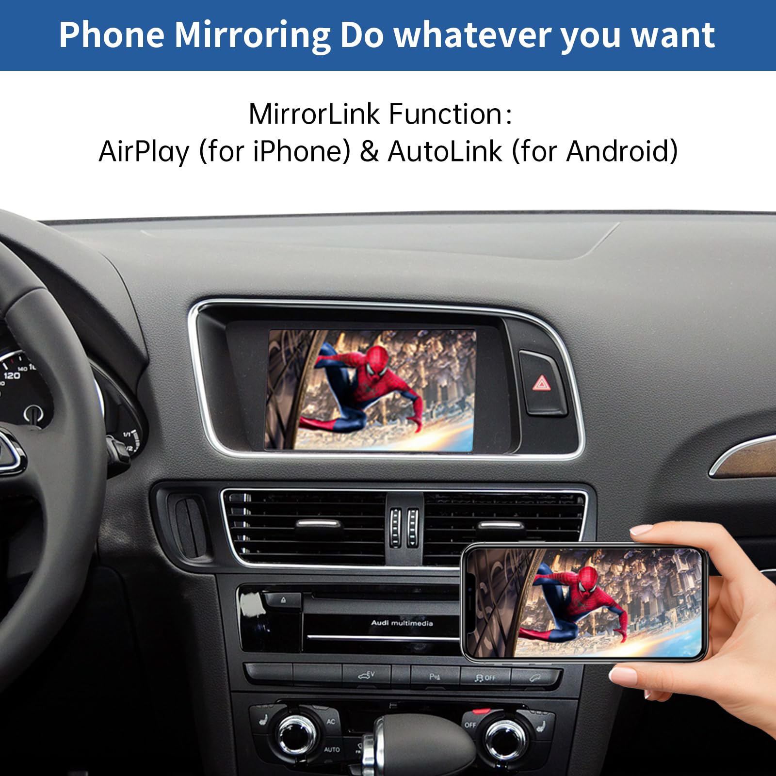 Road Top Wireless Carplay Android Auto for Audi A4 A5 S4 S5 RS4 RS5 Q5 2008-2015 with 3GMMI System, Carplay Retrofit Kit, Support Mirrorlink, Siri, Navigation, Camera