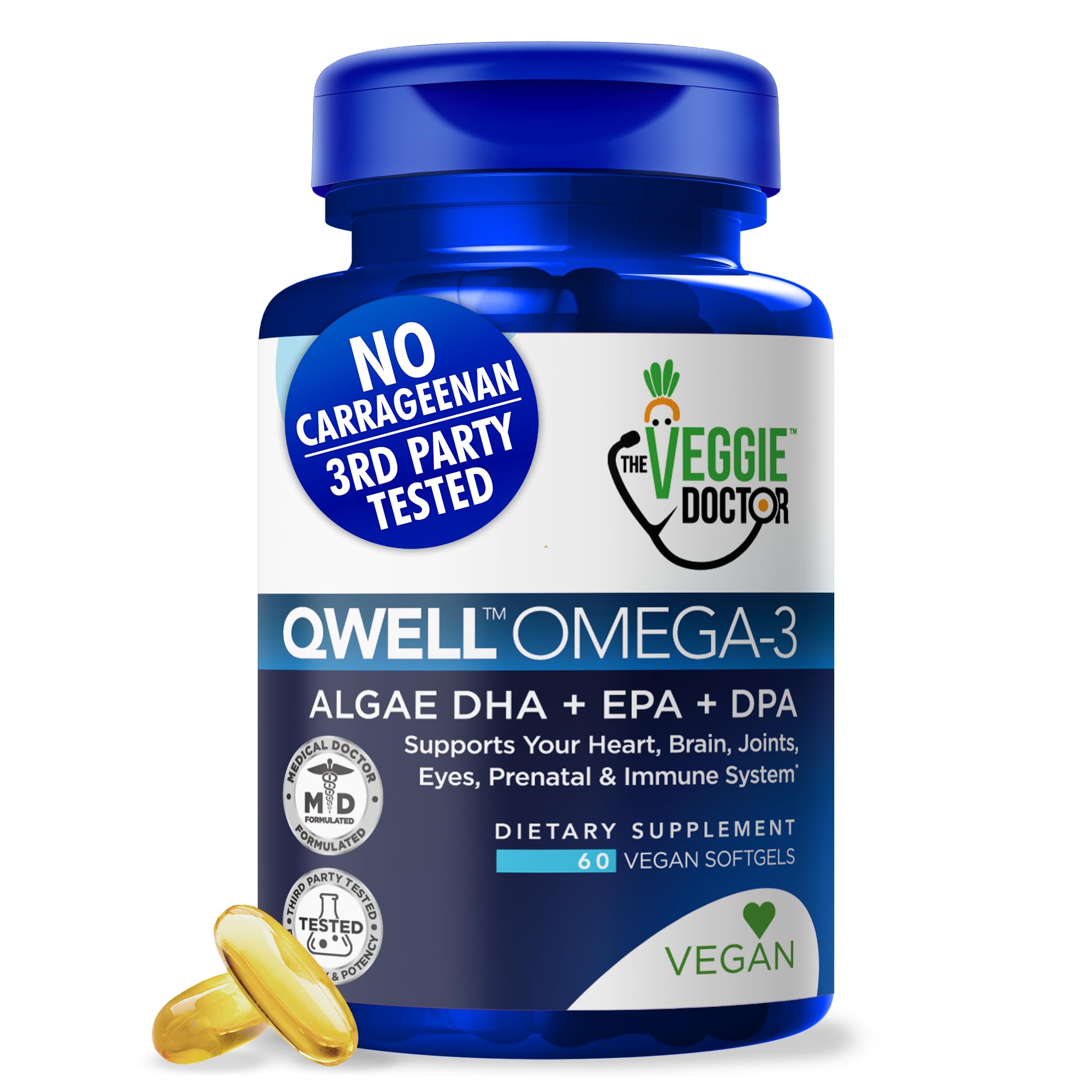 Omega 3 Fish Oil Alternative - Vegan Omega 3 Supplement - No Carrageenan – Plant Based Algae Omega 3 Fatty Acid Supplements - DHA, EPA, DPA - Heart, Brain, Joint, Eye, Immune Support