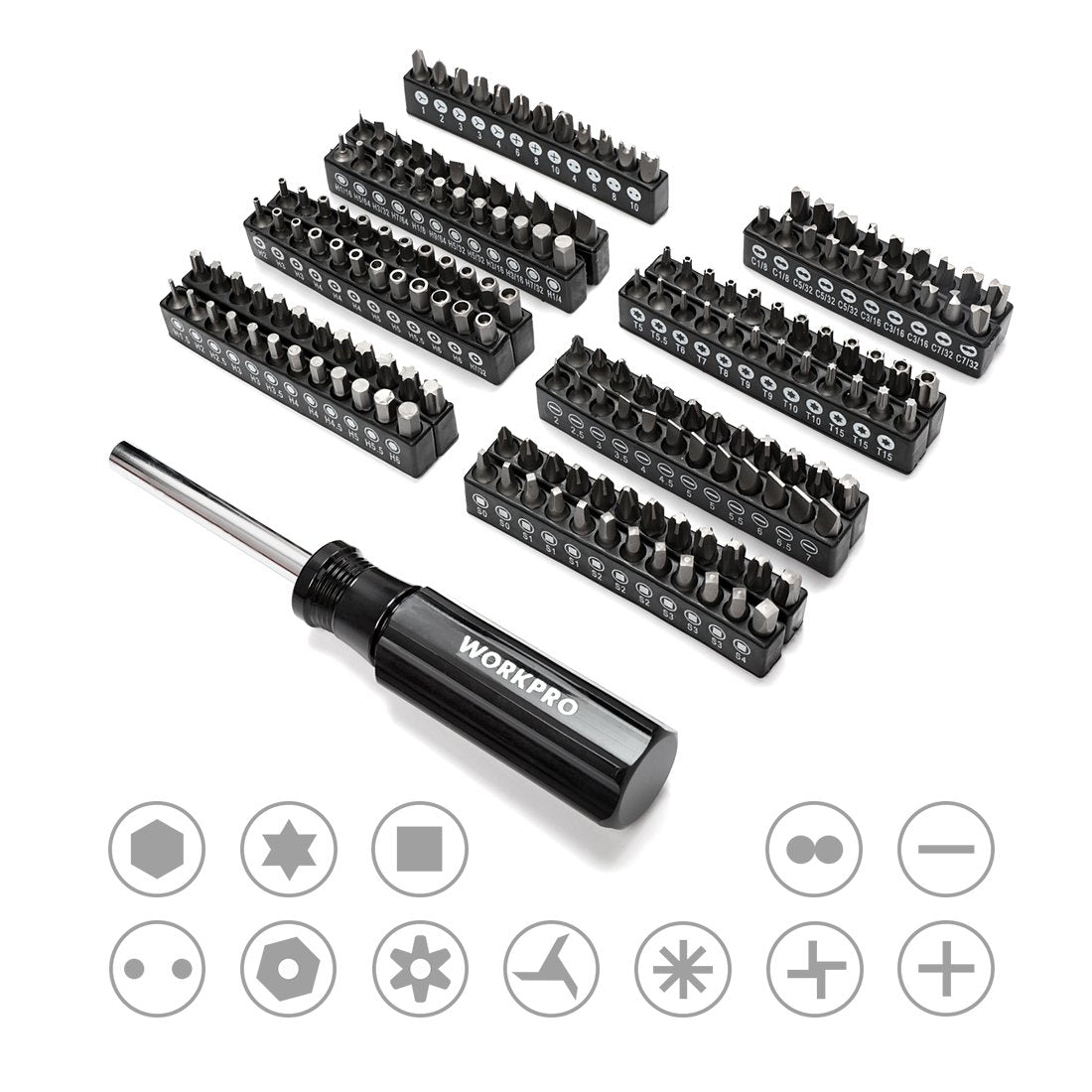 WORKPRO 450-Piece Drive Socket Set 1/2" 1/4" 3/8", CR-V Metric and Imperial with Quick-Release Ratchet Wrench, Spanners, Bits Set, Mechanics Tool for Car Repair