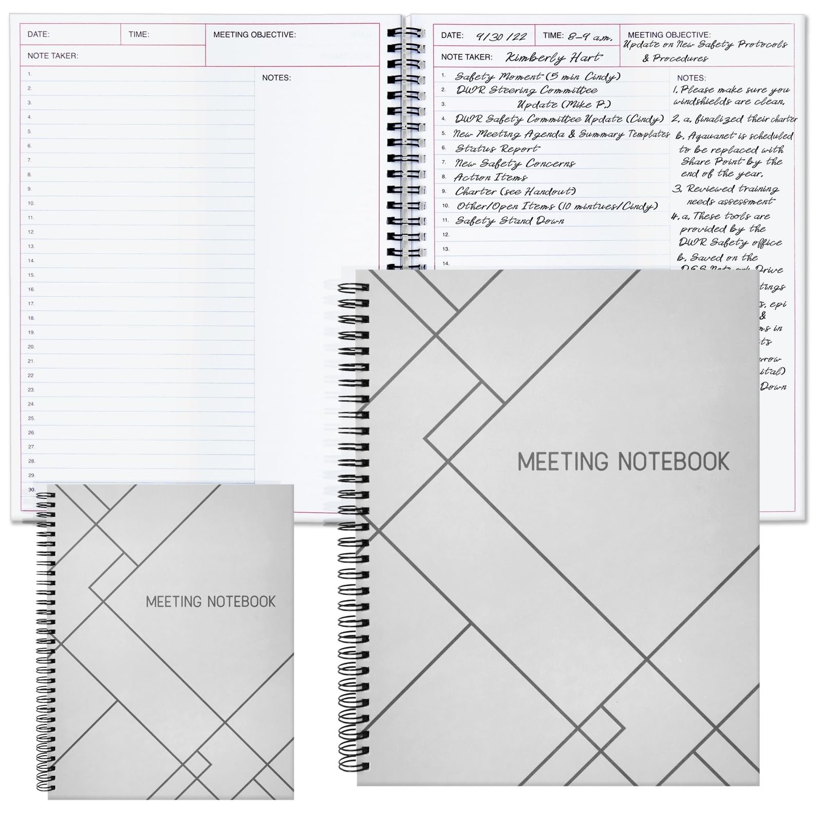 Juvale Meeting Notebook for Work & Office Use - Pack of 2 8.5 x 11 in White Soft Cover Modern - Spiral Bound Daily Planner & Project Management Notes - Office Supplies & Desk Accessories