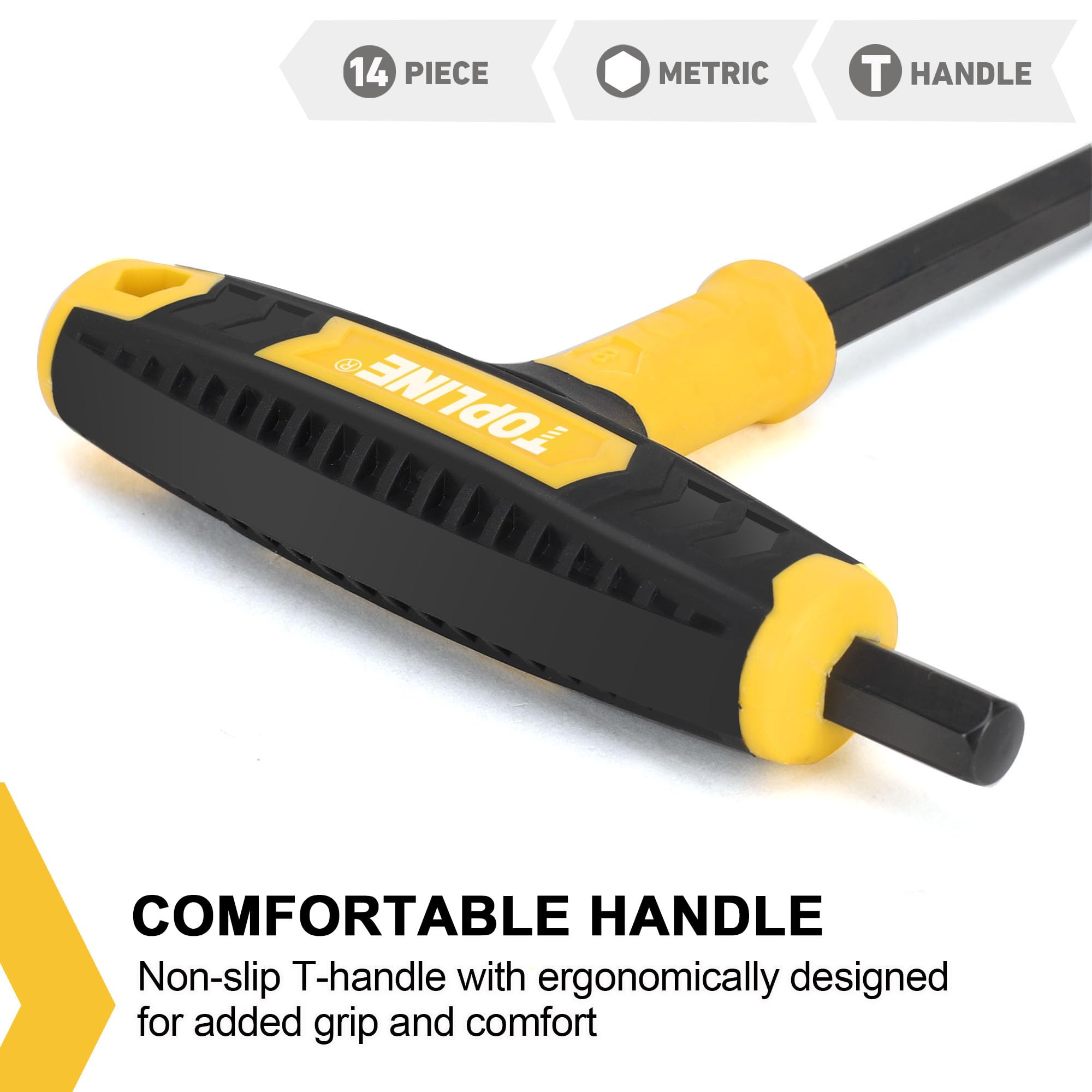 Topline 14-Piece Allen Wrench Set, Metric&SAE T-Handle, Long Arm Hex Key Set with Storage Box, Portable Allen Key Set for Basic Home Repair and Mechanical Maintenance