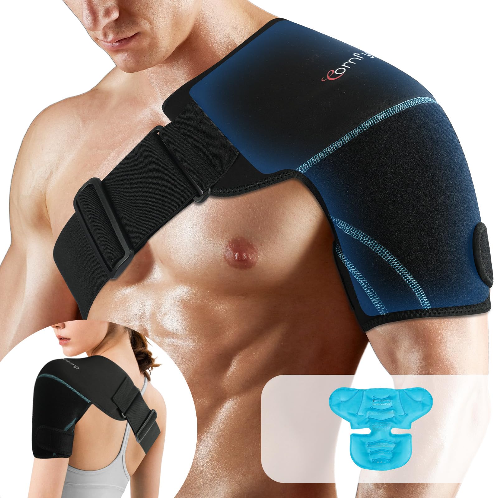 Comfytemp Shoulder Ice Pack Wrap, FSA HSA Eligible, Shoulder Brace with Gel Ice Pack for Injuries Reusable, Physical Therapy Cold Compression Sleeve for Arm Rotator Cuff Pain Relief, Surgery Recovery