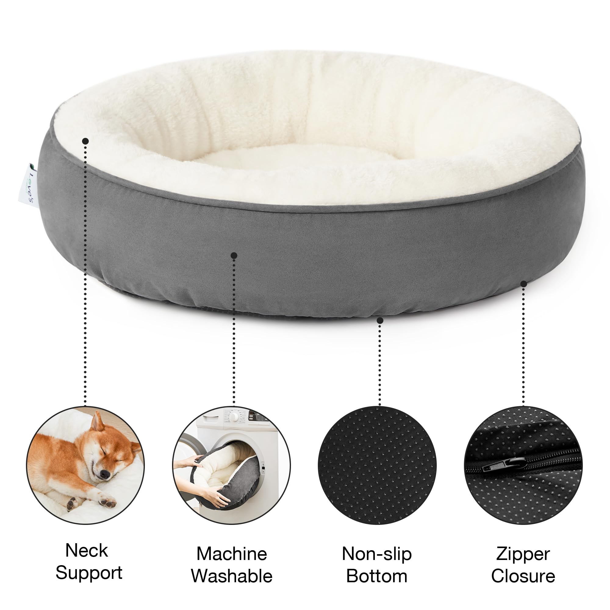 Love's cabin Round Donut Cat and Dog Cushion Bed, 25in Pet Bed for Small or Medium Dogs, Anti-Slip & Water-Resistant Bottom, Soft Durable Fabric Pet Beds, Washable Calming Cat & Dog Bed Dark Grey